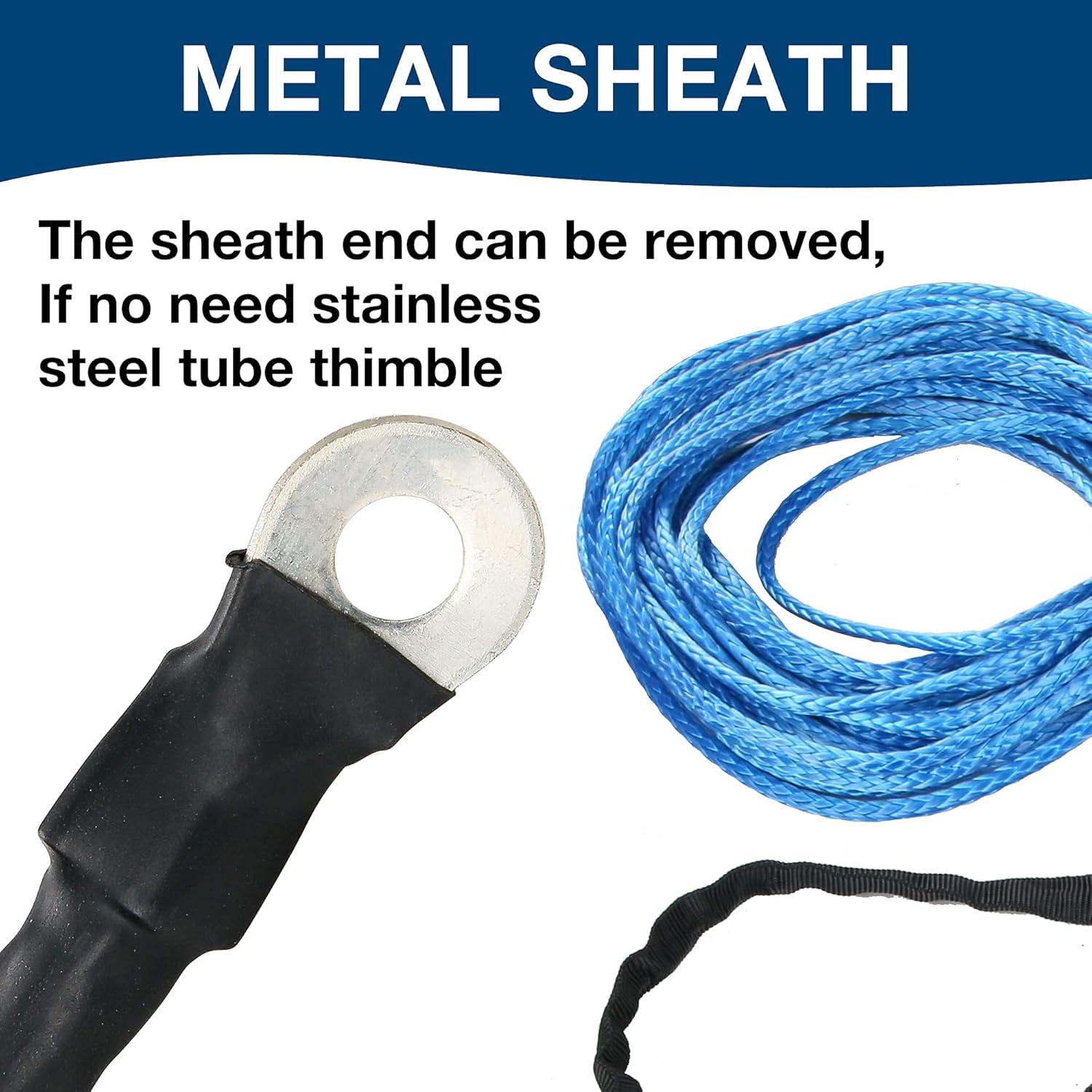 1/4" Synthetic Winch Rope, 1/4 in x 50 Ft 10,000LBs Strength ATV Winch Rope Line with Protecting Sleeve and Thimble, Suitable for ATV, SUV, Vehicle (Blue)