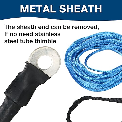 Miniatura 22 de Cuerda de cabrestante sintética de 1/4 pulgadas x 50 pies con funda protectora y dedal, resistencia a la rotura de 10,000 libras, cuerda