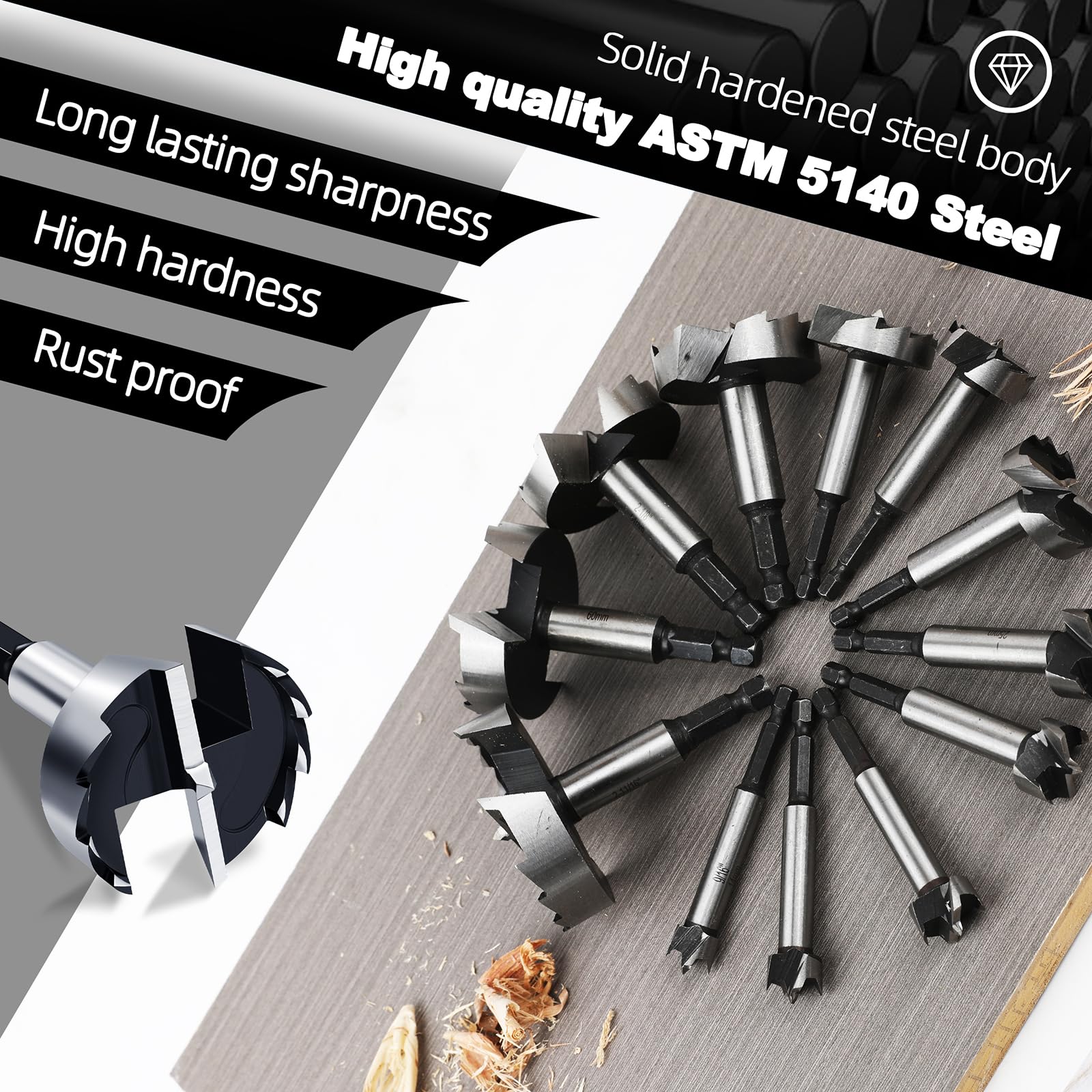 Punta Forstner da 1-1,4 cm per la lavorazione del legno, punta da trapano Forstner da 1-1,4 cm per legno