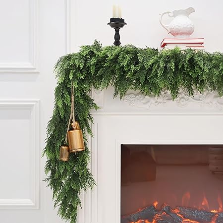 Christmas Cedar Garland Artificial Realistic Green Faux Real Touch Winter Pine Garland for Mantle Fireplace Wall Table Indoor Outdoor Decoraiton 6FT