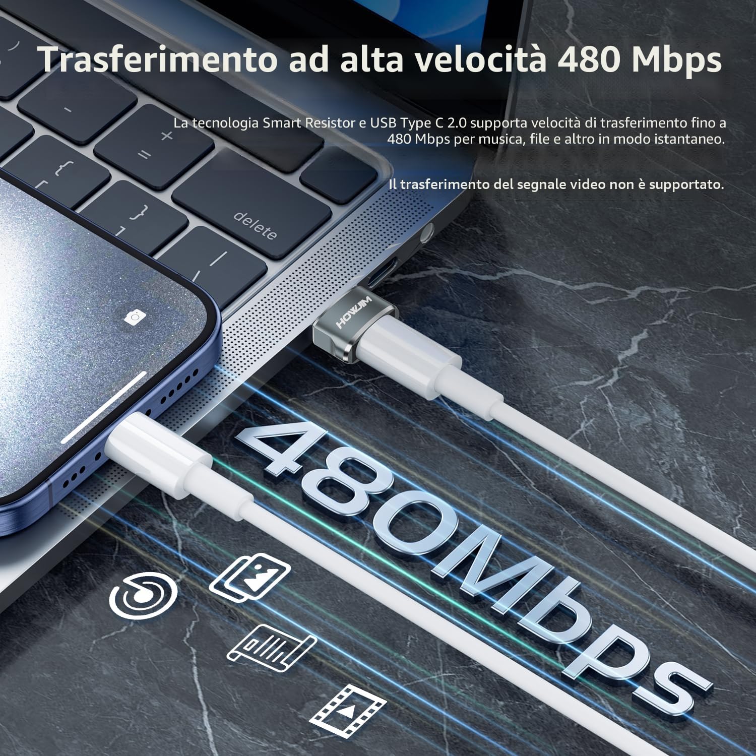 Adattatore da USB a USB C 2 pezzi PD 27W 66W Ricarica Rapida Trasmissione Dati 480Mbps Type C Femmina a USB 2.0 Maschio Grigio