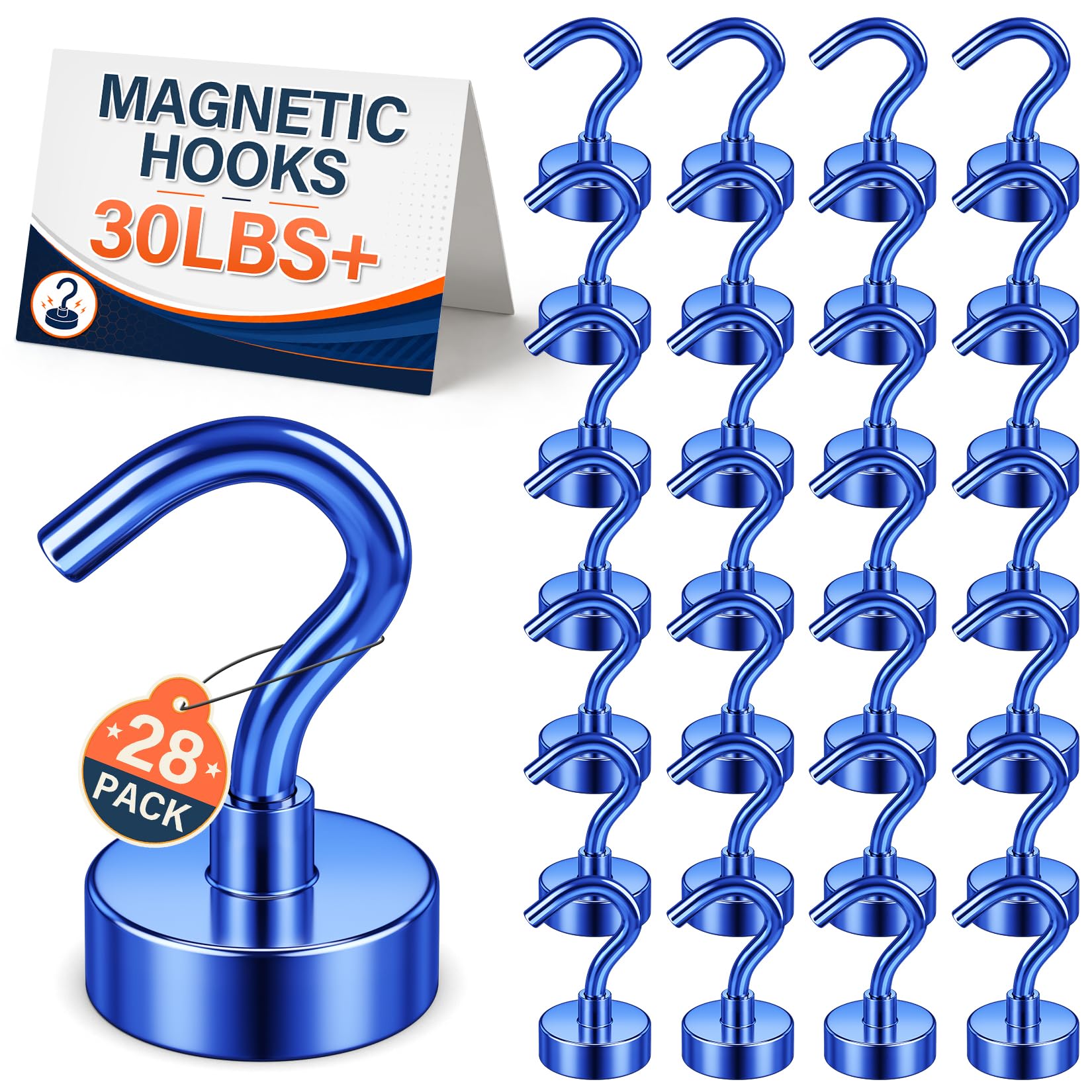 FINDMAG Magnetic Hooks for Cruise Cabins, 28 Pack, Blue, 30 LB+
