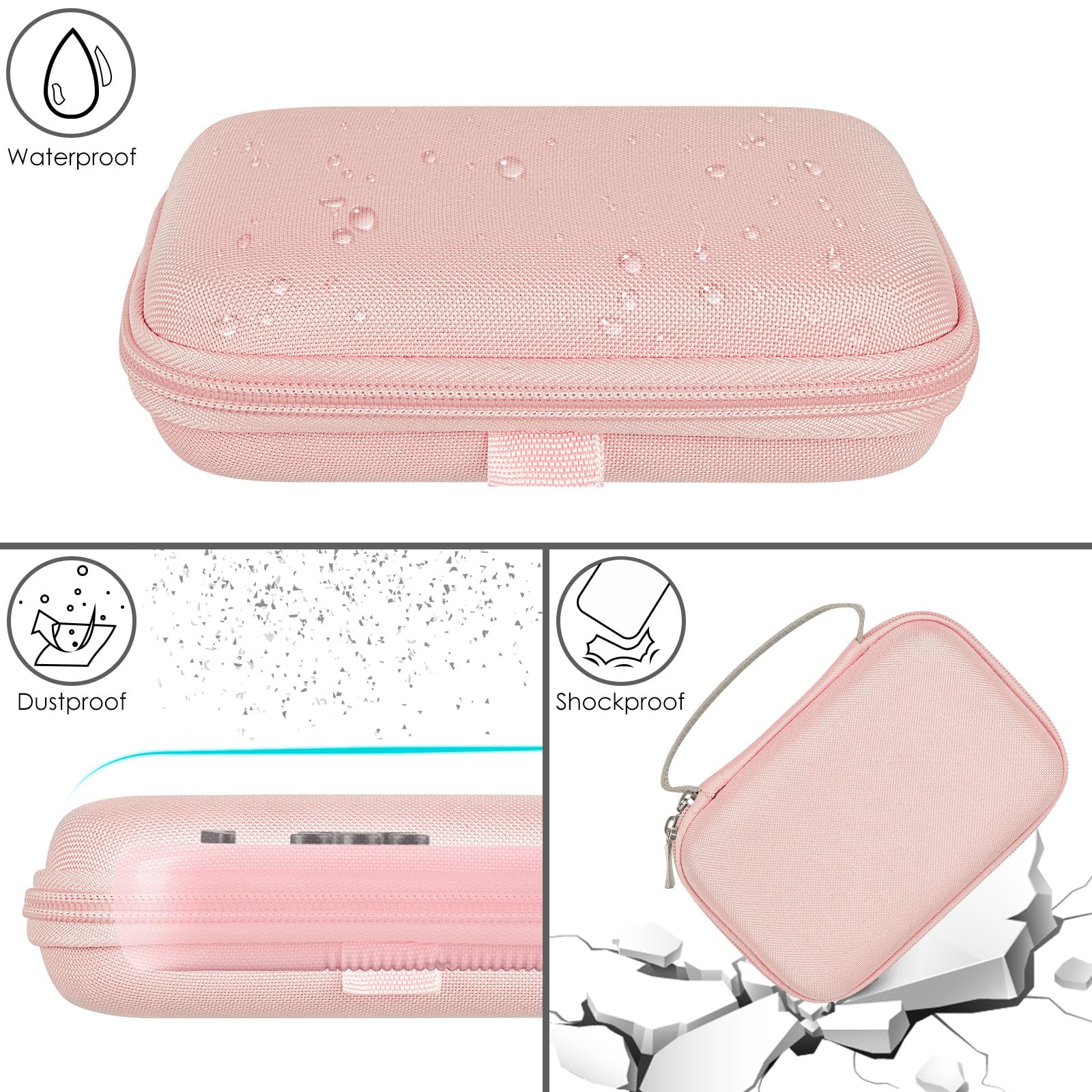 Linkidea Funda para consola videojuegos de mano, organizador de viaje resistente a golpes, compatible con la caja del mini reproductor de juegos para cable carga, EarPods, baterías y accesorios (Rosa)