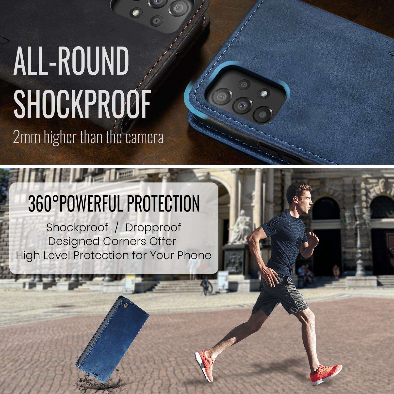 Azororo Cover per Samsung Galaxy A52 5G, Premium PU Pelle Custodia, Magnetica Carta Fessura Portafoglio Case, Flip Cavalletto Custodia per Samsung Galaxy A52 - Blu