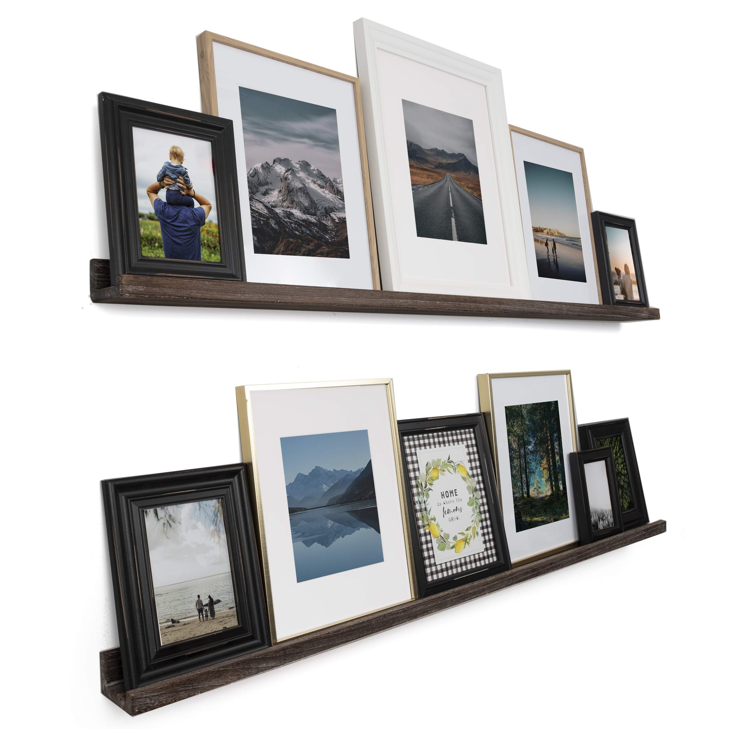 Rustic State Ted 52" Narrow Wall Mount Wood Picture Ledge Photo Frame Display - Floating Shelf for Living Room, Office, Kitchen, Bedroom, Bathroom