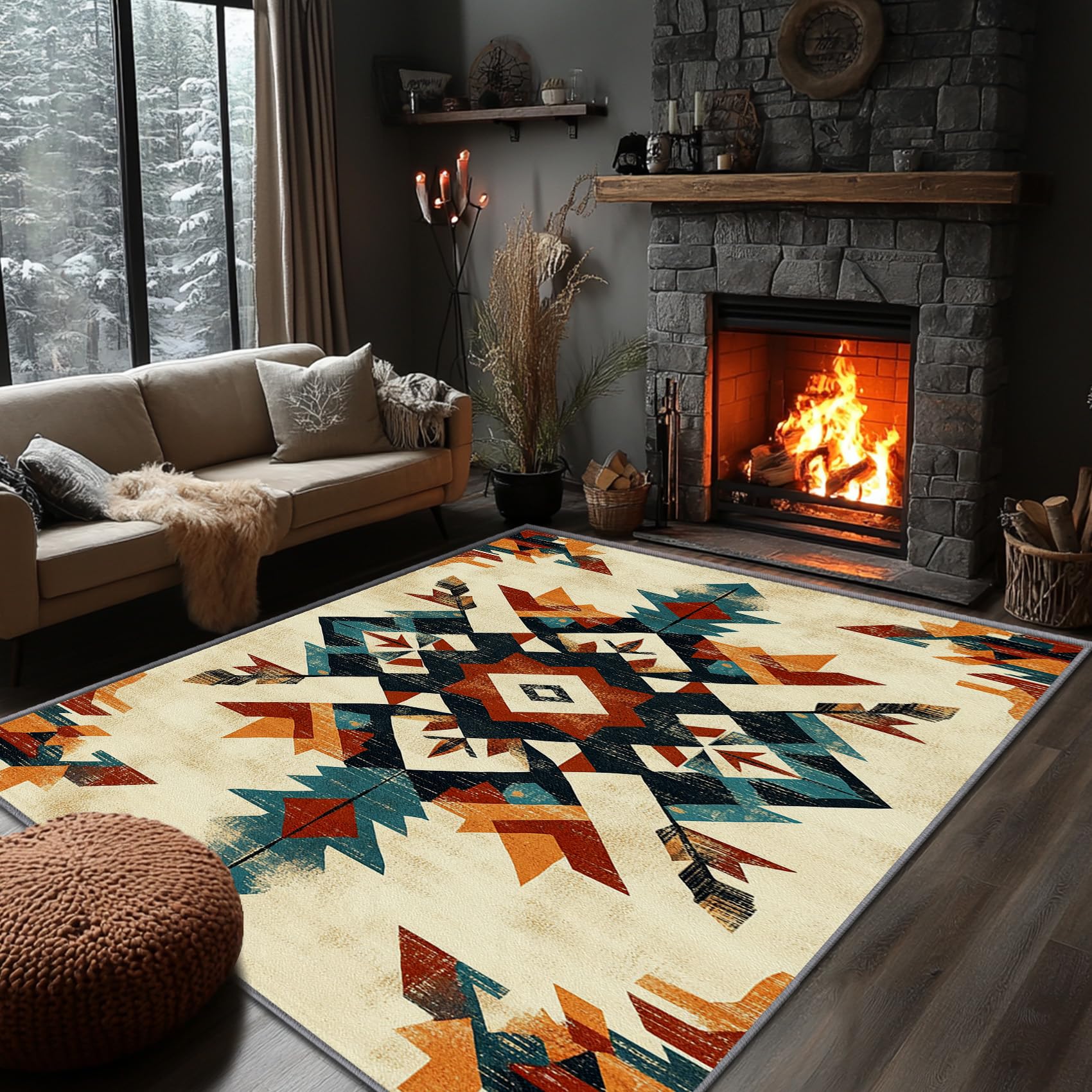 Yoozitrees Aztec Decorations for Home - Southwestern Rug, 8x10 Rug, Native American Western Area Rug, Bohemian Southwest Carpet, Washable & Non Slip &