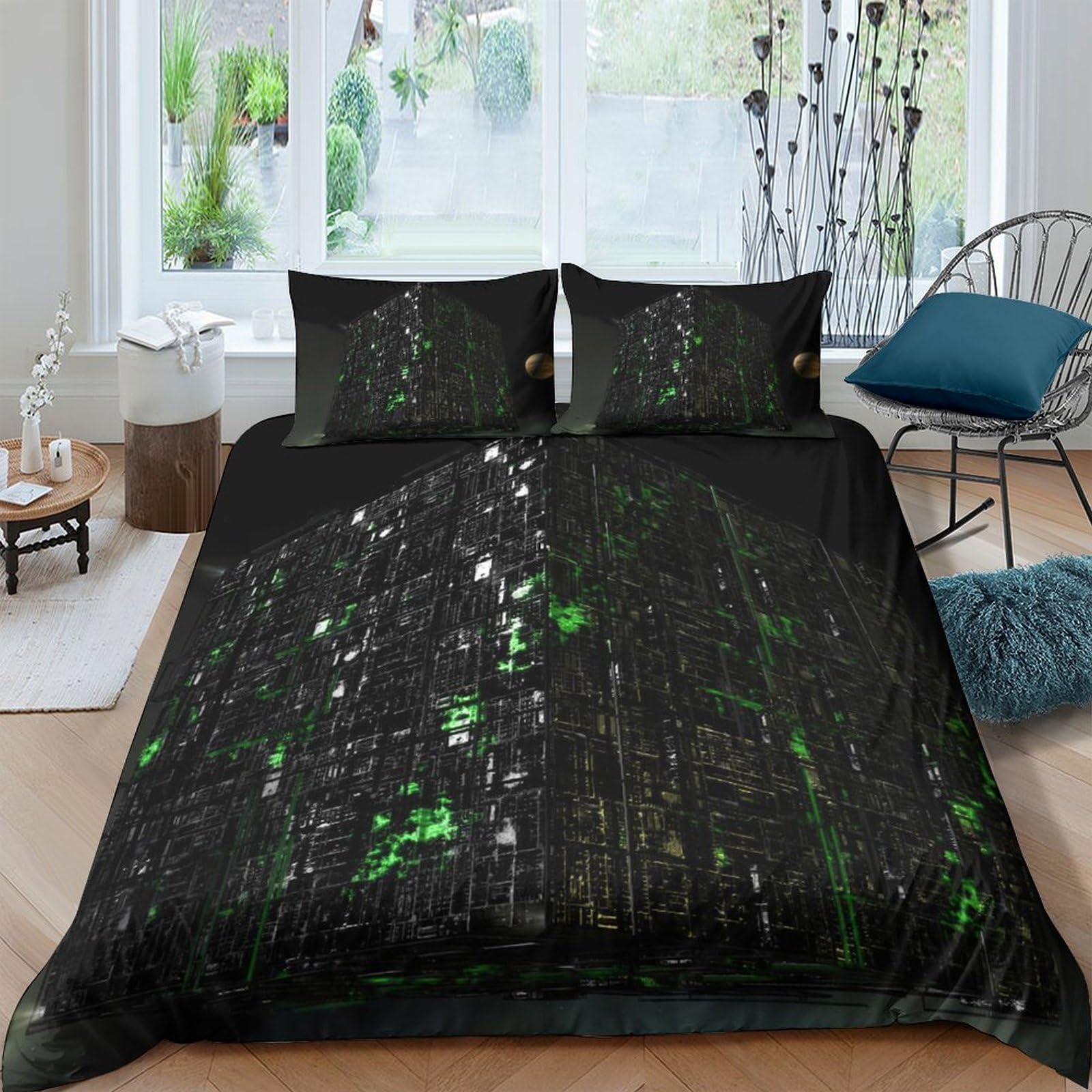 Ctjqhvkz Style-1 3D Printed Matrix Code Black Fitted Sheet Microfiber Soft Urban Neon Bed Sheet For Bedroom Dorm Protection Decor Single（135X200cm）