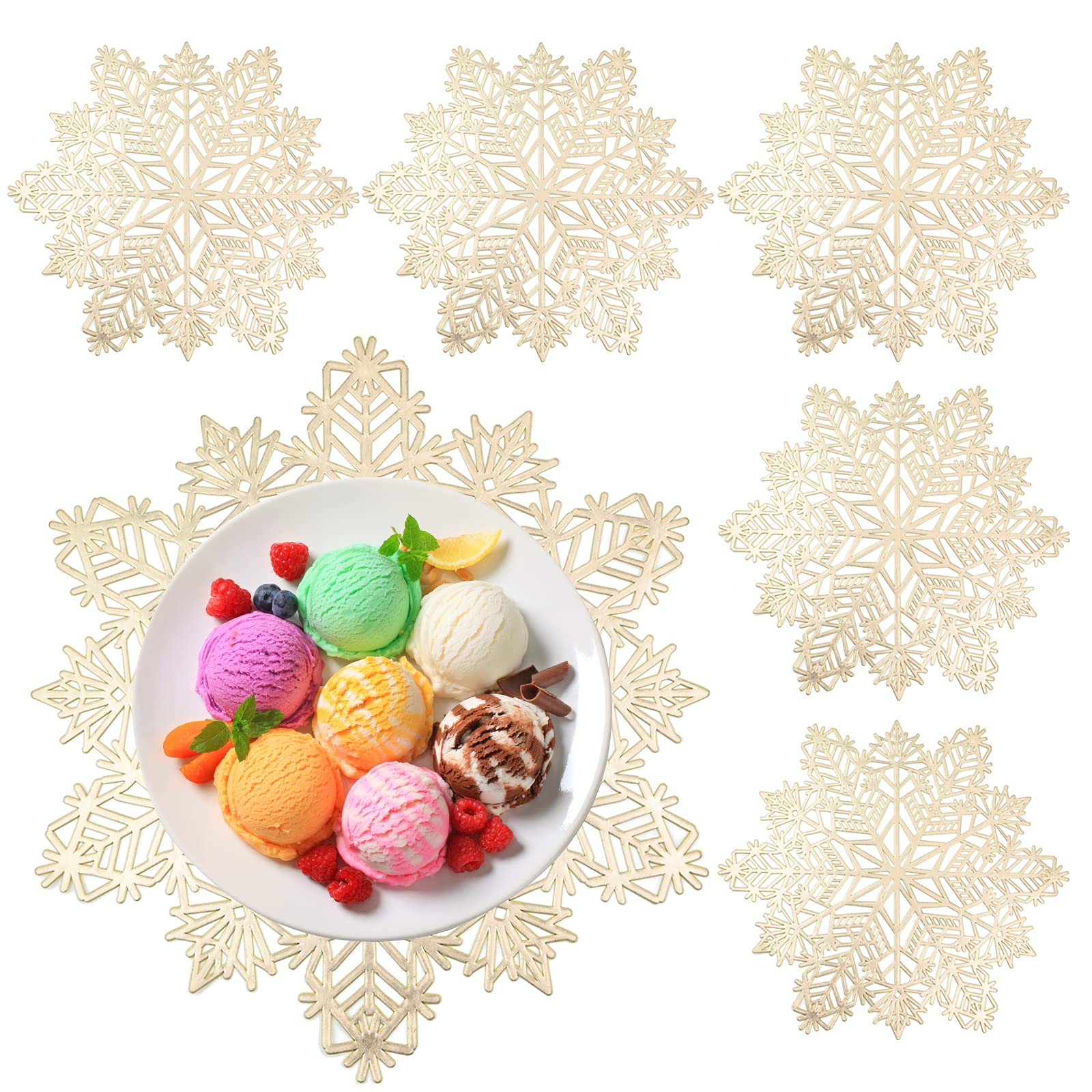 Art Neige Noël Flocon De Neige Sets De Table Rond Lavable Lot de 1/4/6 Set de Table Résistant à La Chaleur Antidérapant Décoré pour Tables à Manger la Fête 39cm