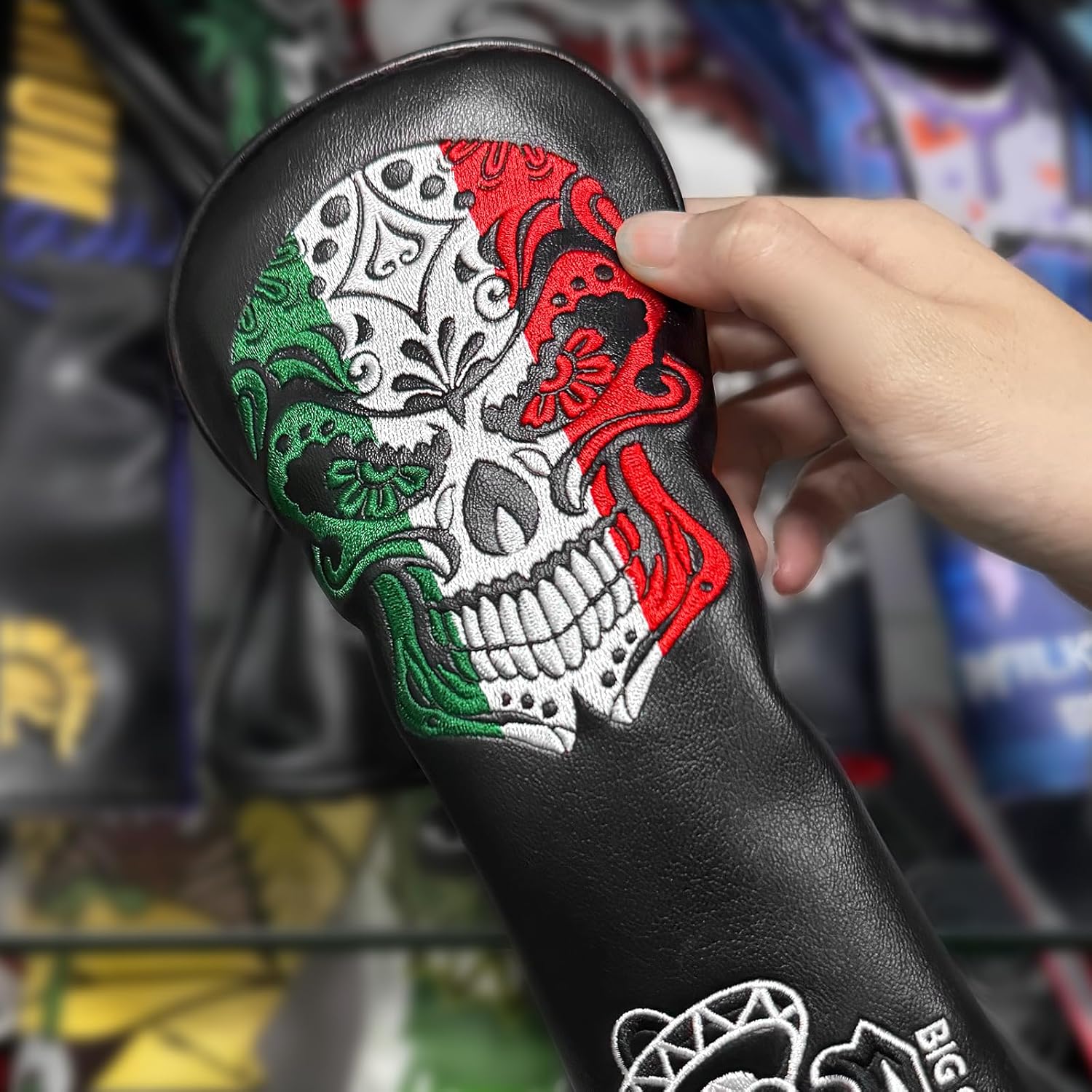 Big Crazy Golf Club Covers, Funny Golf Head Covers, Driver Headcover, Hybrid Headcover, Fairway Woods Head Covers, Putter Cover, Golf Gift Accessories for Men, Day of The Dead Skull Skeleton Design