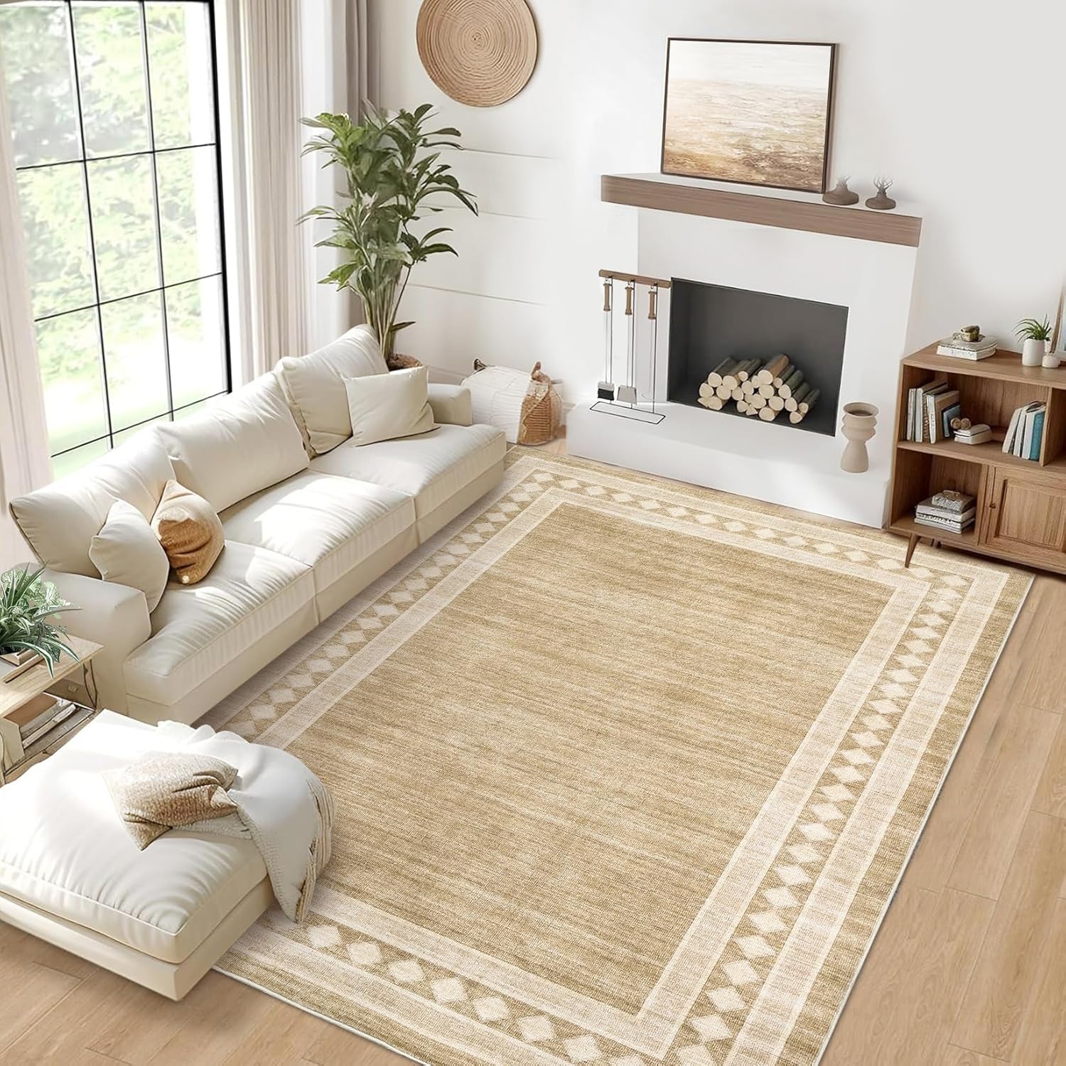 Washable Area Rugs for Living Room Modern Solid Bordered Soft Geometric Carpet - Picture 19 of 108