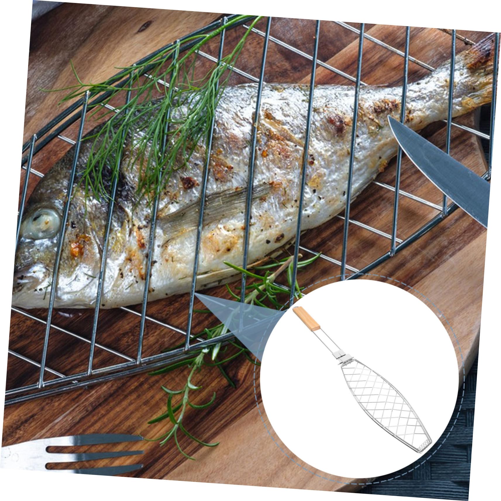 Cabilock 4 Piezas Clips de pescado a la parrilla Barbacoa portátil Utensilios de barbacoa picnic cesta de la parrilla estante de malla para asar carne de res Acero inoxidable Silver
