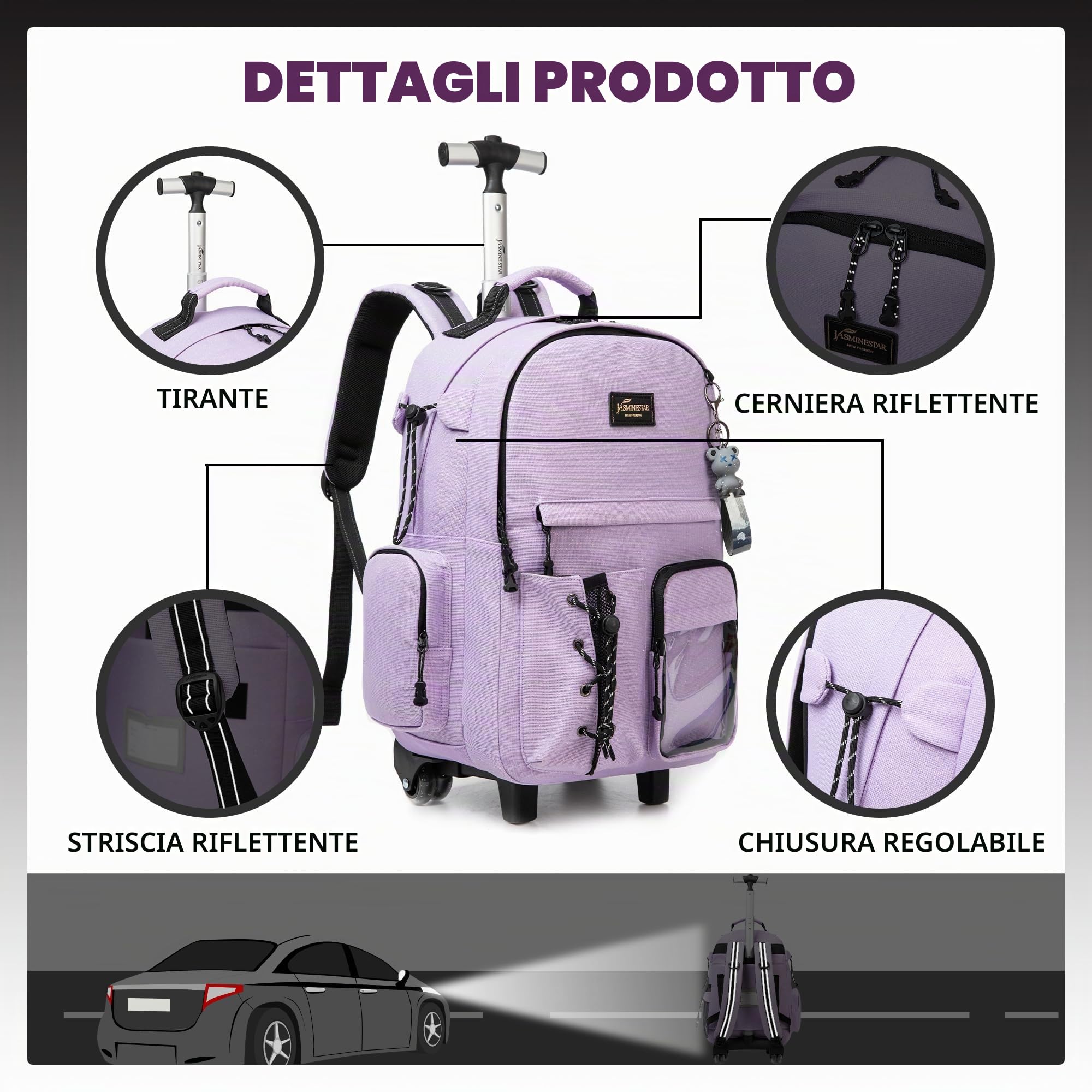 HTgroce Trolley Scuola Bambina Elementare Zaino Scuola Media Bambina Zaino Scuola Trolley Zaino Bambina Zaino con Ruote Scuola Viaggio