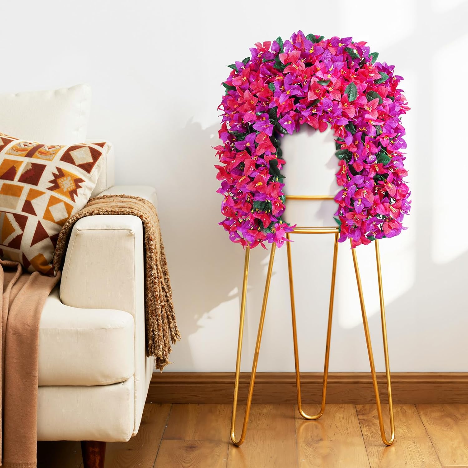 Lifewit Artificial Bougainvillea Flowers, 4 PCS Plastic Long Trailing Vines Fake Flowers for Outdoor Indoor Garden Porch Patio Balcony Decor, UV Resistant, Mix for Purple & Hot Pink