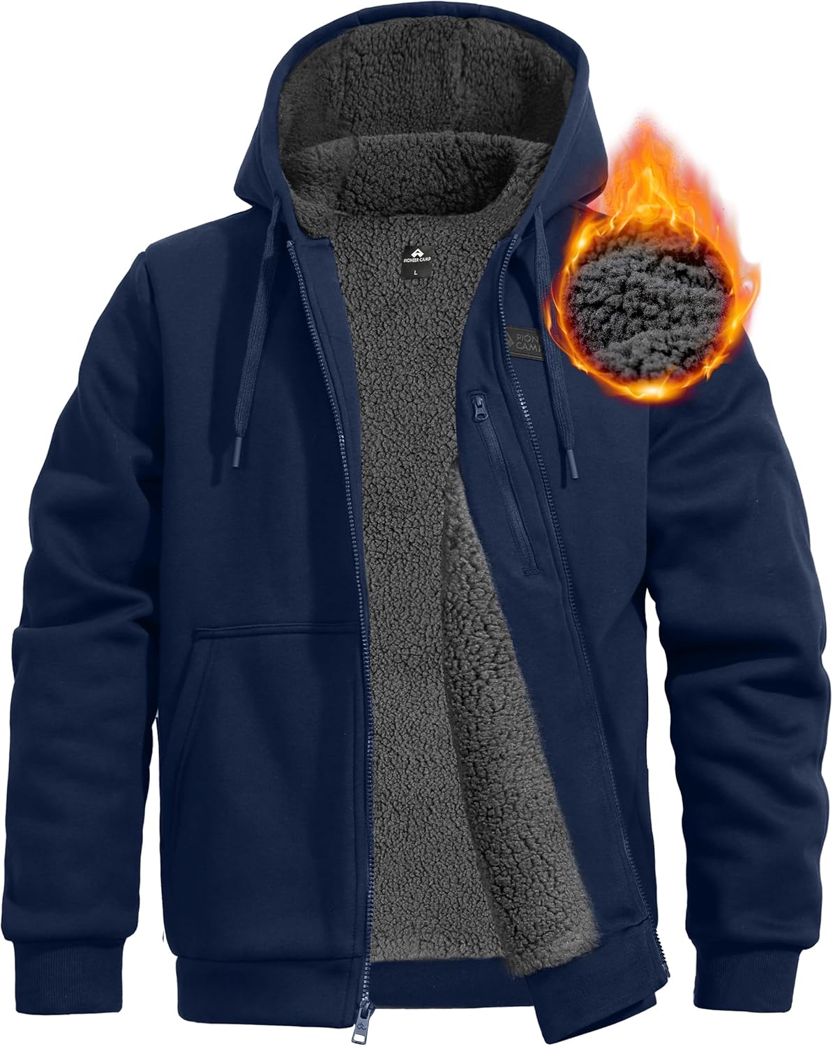 Pioneer Camp Men's Sherpa Lined Hoodie Full Zip Up Heavyweight Hooded Jacket Sweatshirt Fleece Fall Winter Coat with Pocket
