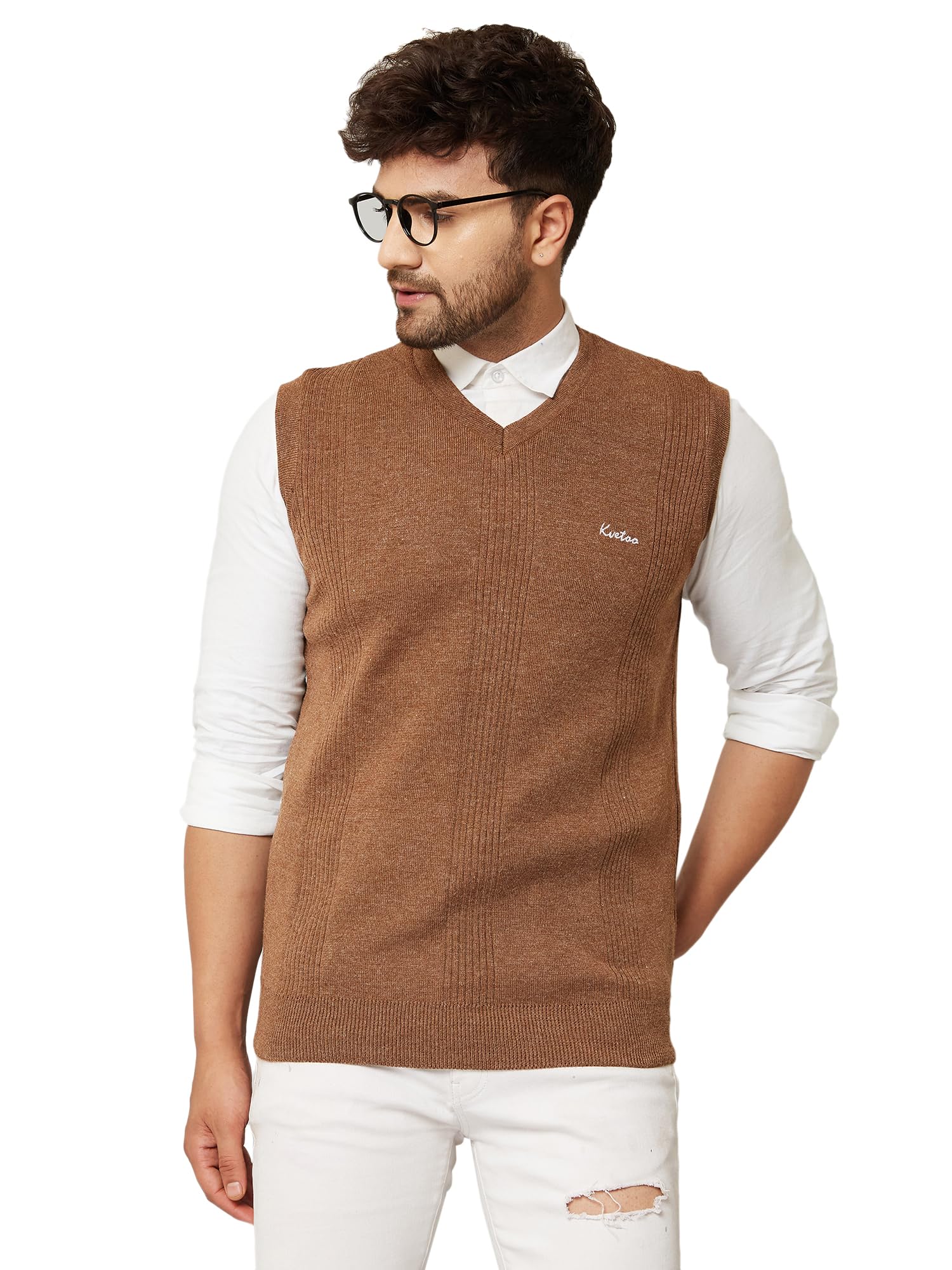 V Neck Sleeveless Winter Wool Sweater for Men