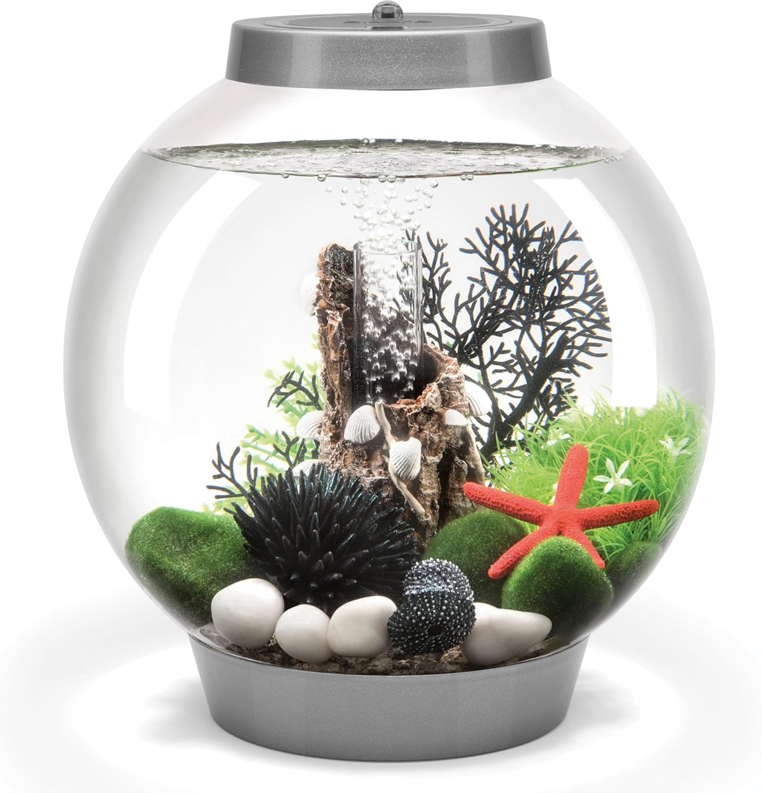 biOrb CLASSIC 15 Aquarium (Silver, 15 Litres), Perfect Beginner Fish Tank With Integrated LED Lights, Quick & Easy To Set Up, 360-Degree View Aquarium With 5-Step Filtration System, Acrylic Fish Tank