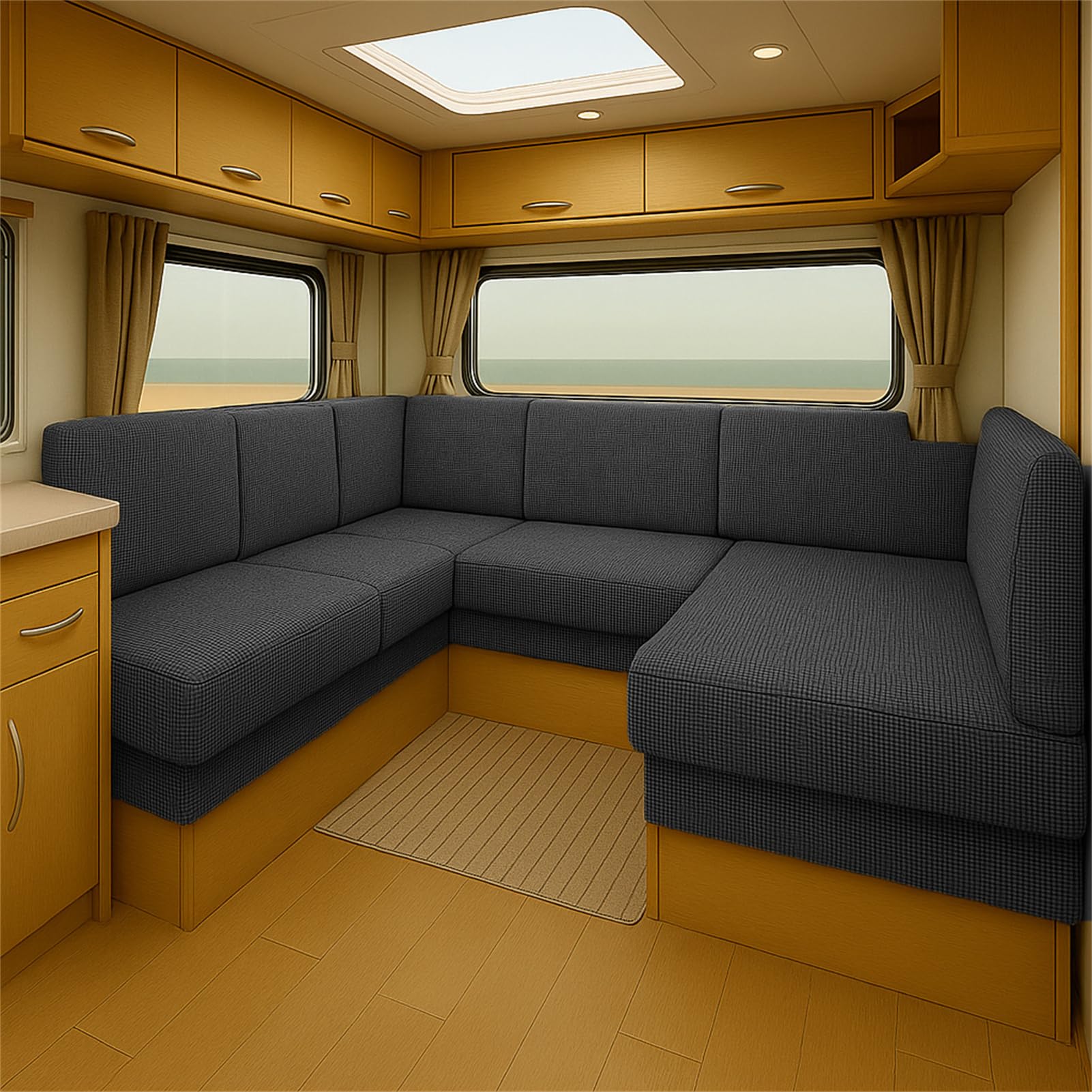 CDPTD Elastic Caravan Seat Cushion Cover for RV Bench Camper Sofa Jacquard Slipcover with Straps Washable Non-Slip Pads Dinette Pads Protector Campervan Chair Seating (Dark Gray,W50-65 * L 100-130cm)
