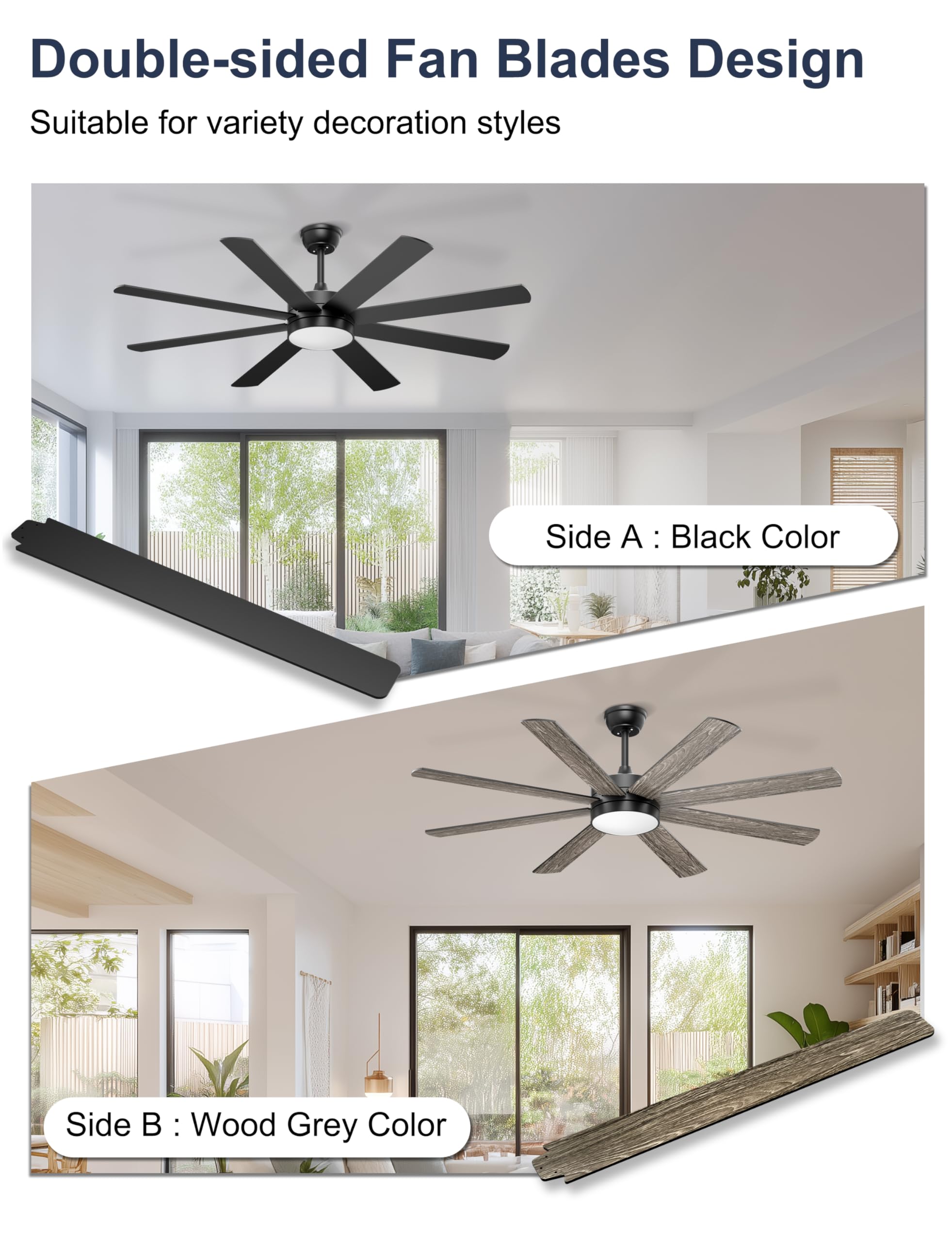 Ohniyou Ventilatore da Soffitto da 152 cm con Luce, Silenzioso, Ventilatori da Soffitto Moderni con Telecomando/app, Luce Regolabile, Motore DC Reversibile per Soggiorno Terrazza Interni Esterni, Nero