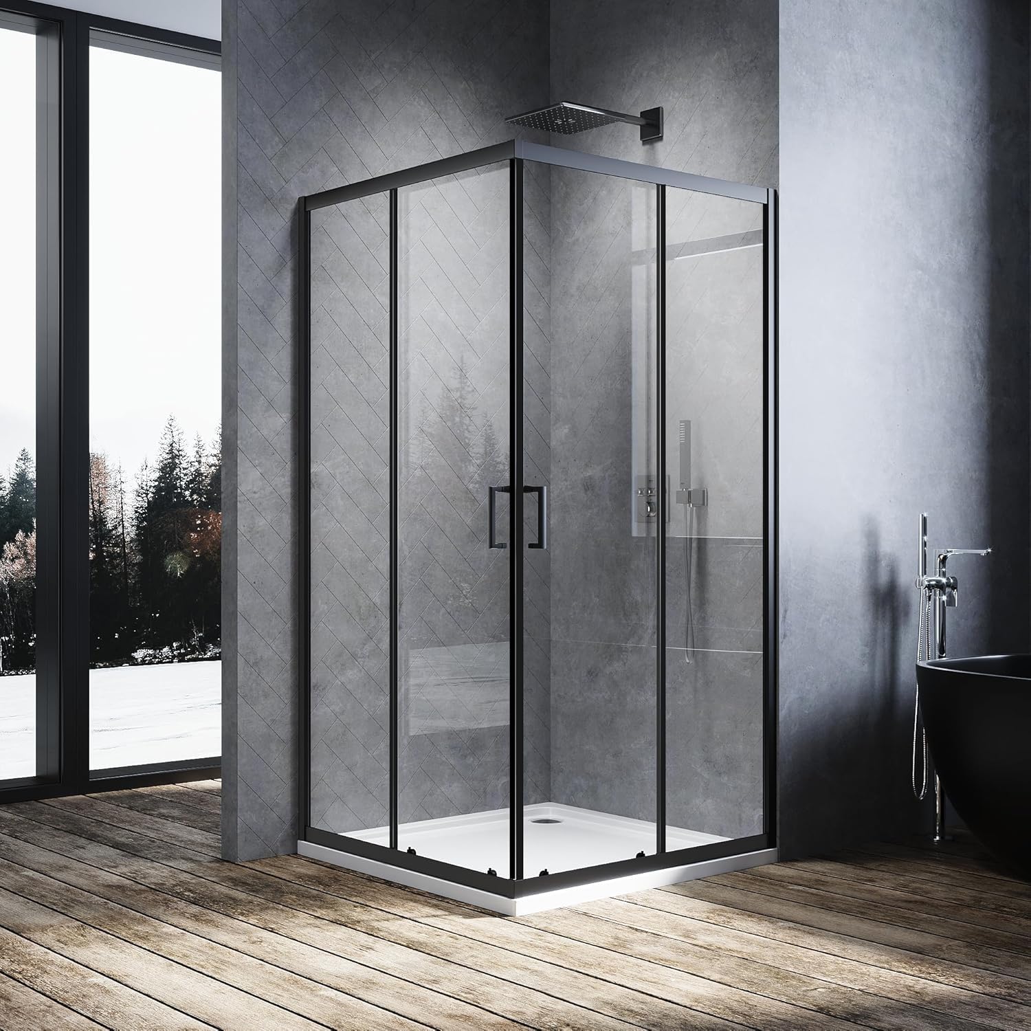 Cabine de douche angle 80x120 verre securite contre fuites eau cadre noir