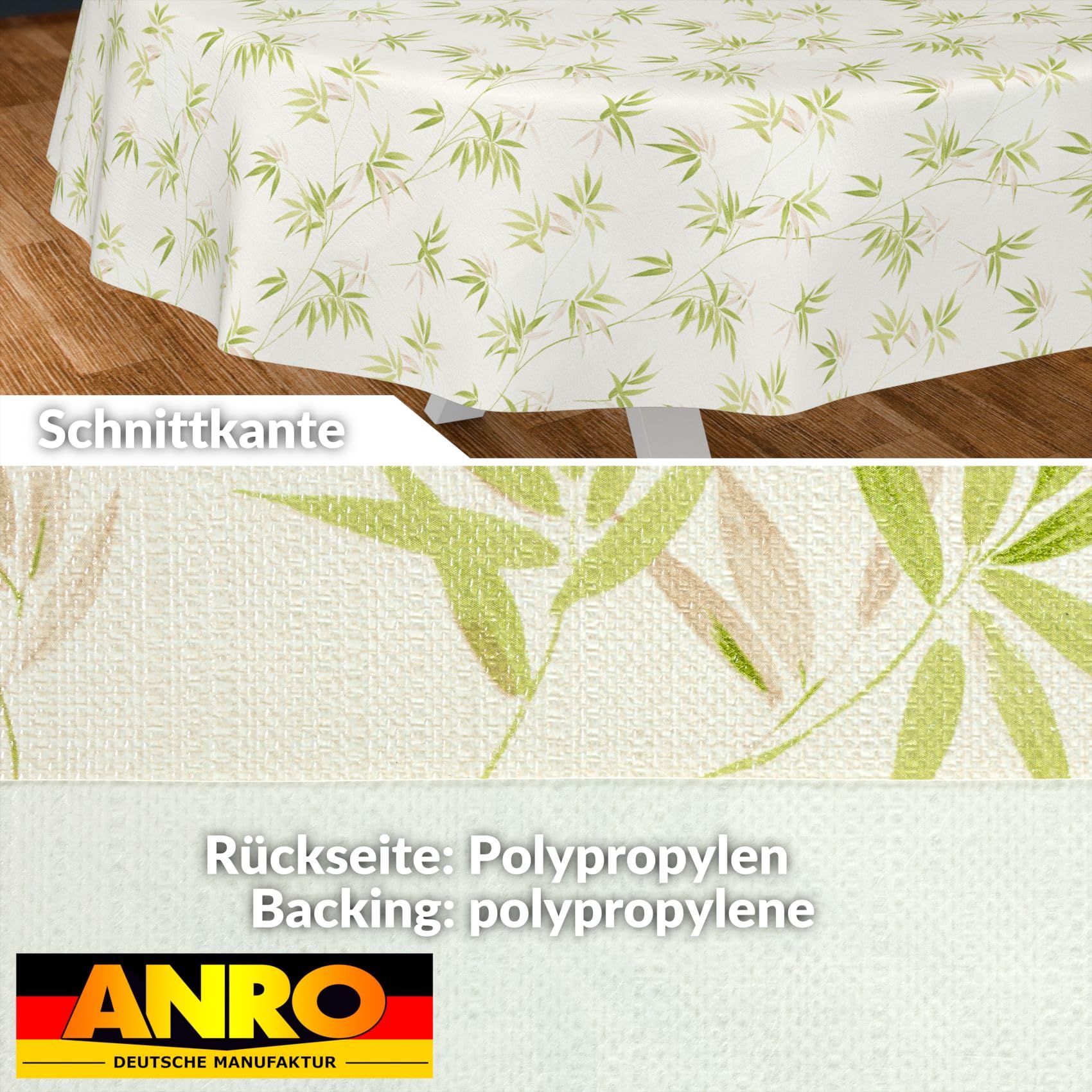 Nappe Toile Cirée Ovale 220x140cm Motif Feuilles Gris - Lavable - Intérieur/Extérieur - ANRO