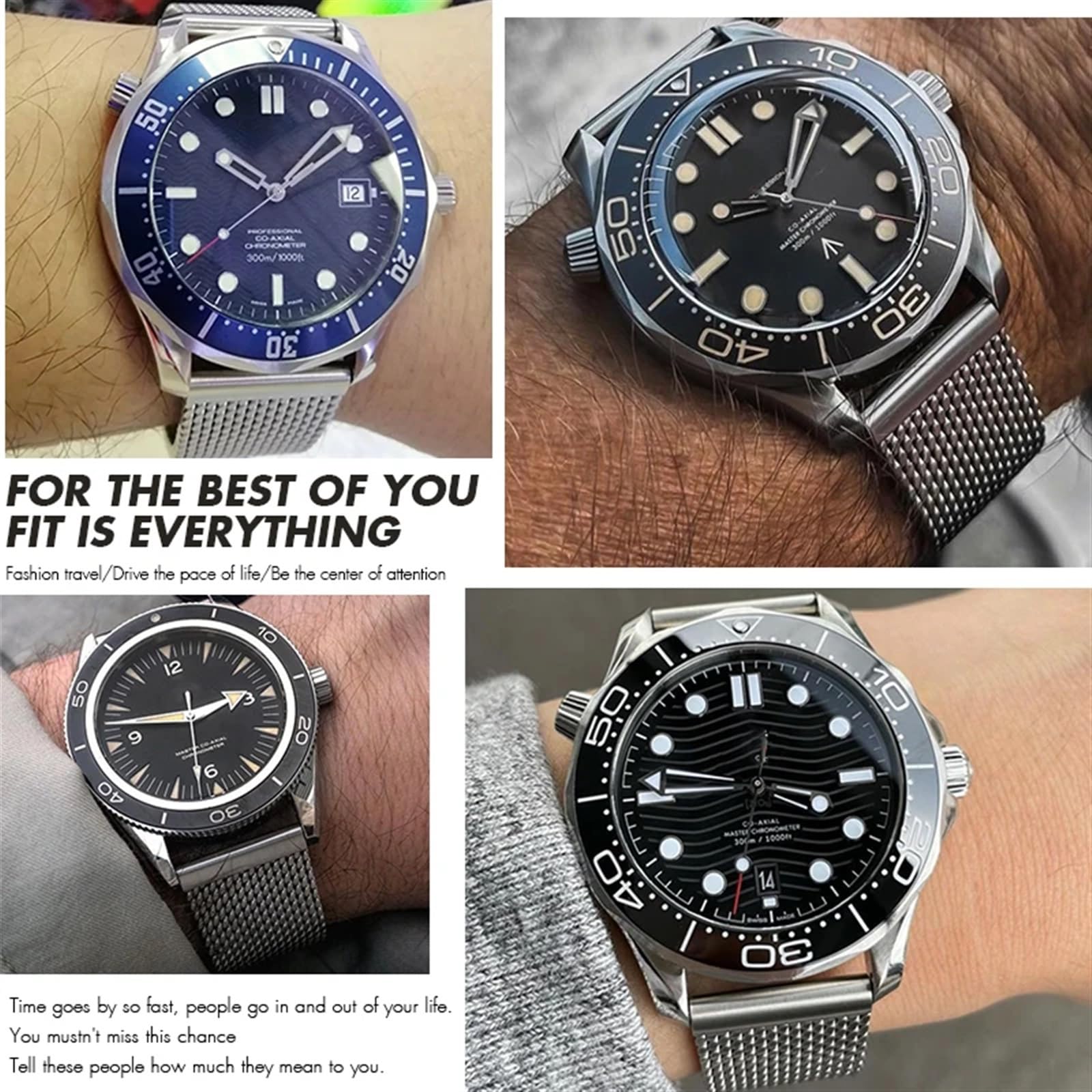 JDIME Solidny pasek ze stopu tytanu 19mm 20mm do paska zegarka Omega 007 Seamaster Diver 300 tkane metalowe bransoletki