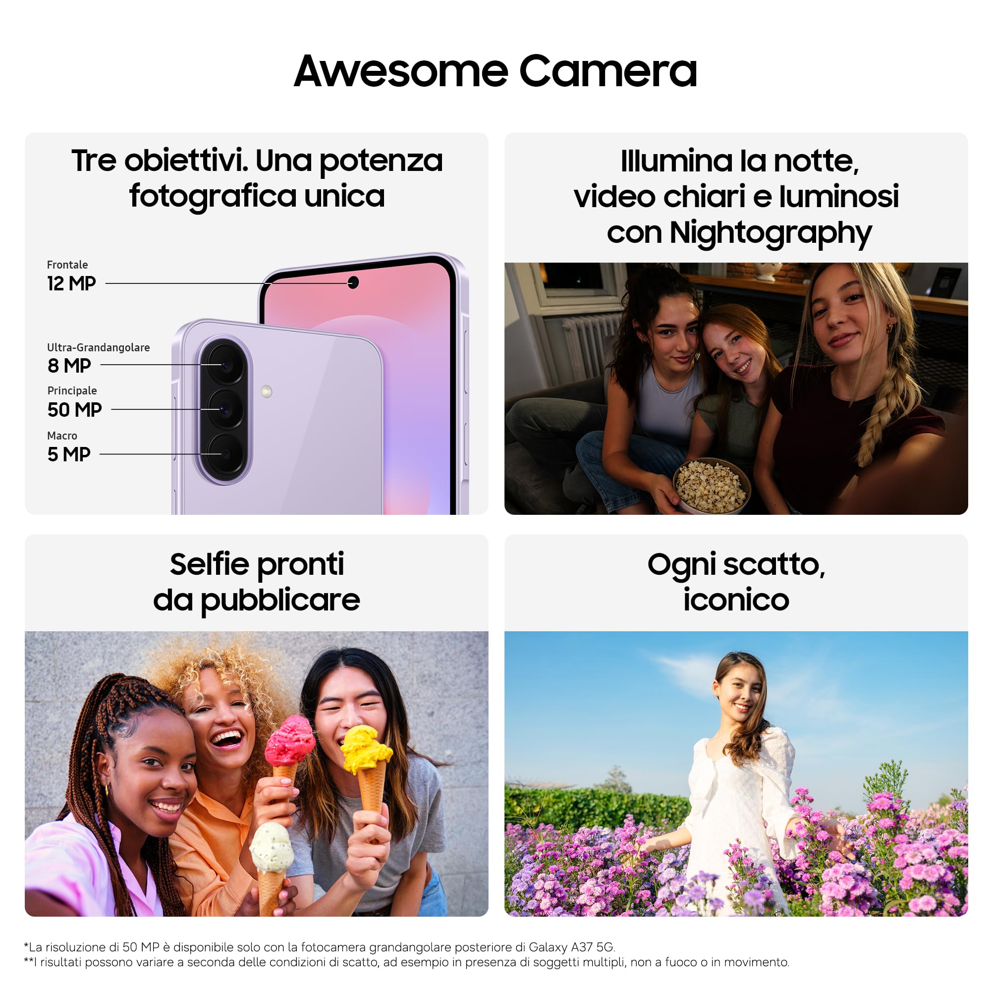 Samsung Galaxy A37 5G, 256GB, 3 anni di Garanzia, Smartphone sottile, Cerchia e Cerca, Gomma Oggetto, Suggerimento di modifica, Tripla Camera, IP68, 5.000 mAh, Awesome Charcoal [Versione Italiana]