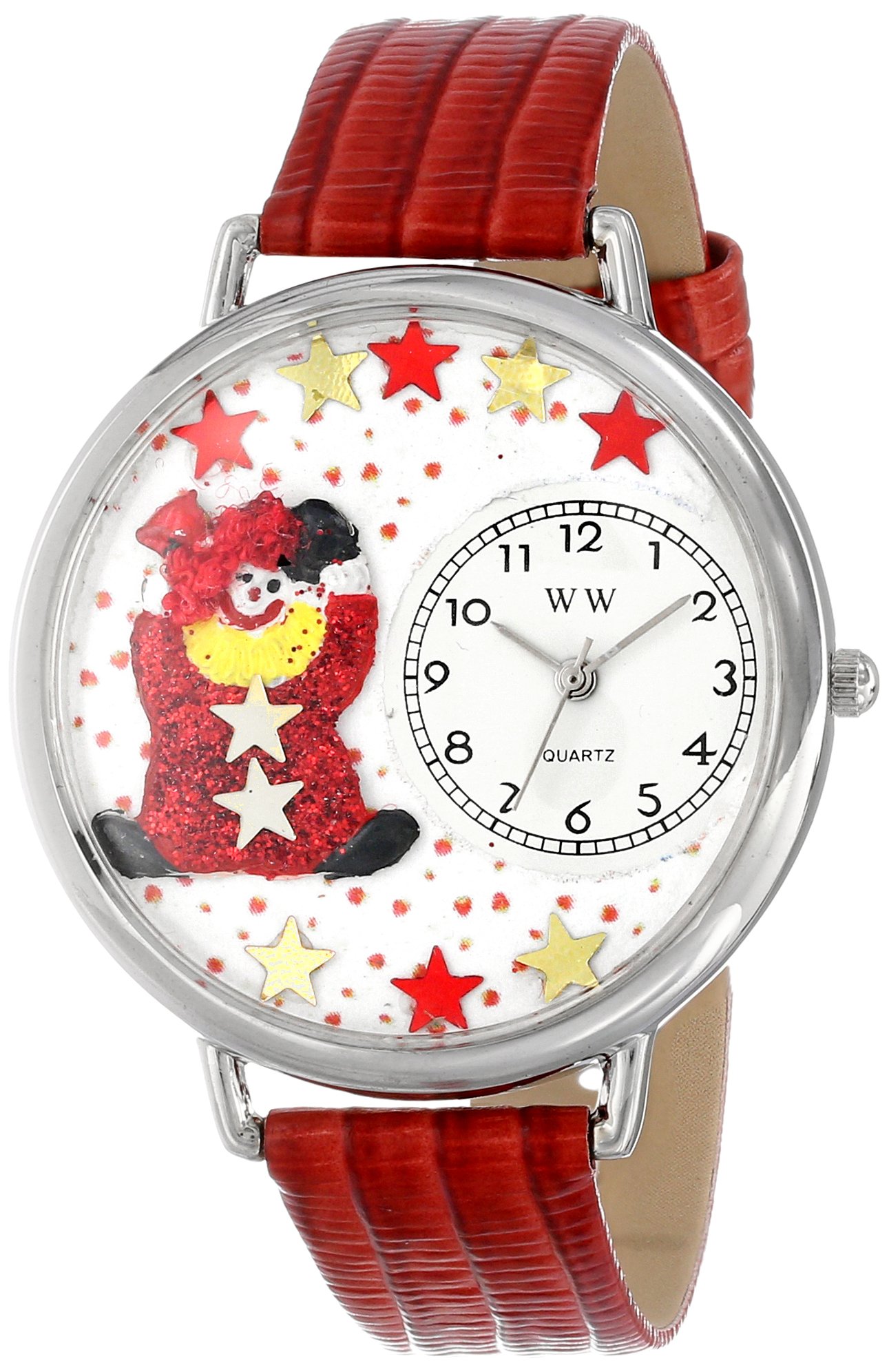 Whimsical Gifts Red Star Clown Watch in Silver Large Style