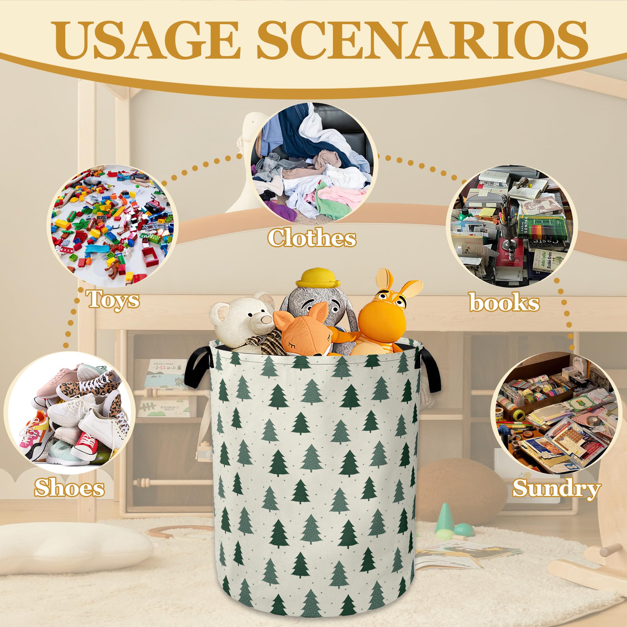 Tree Laundry Hamper, Round Waterproof Storage Basket with Handle - Image 4