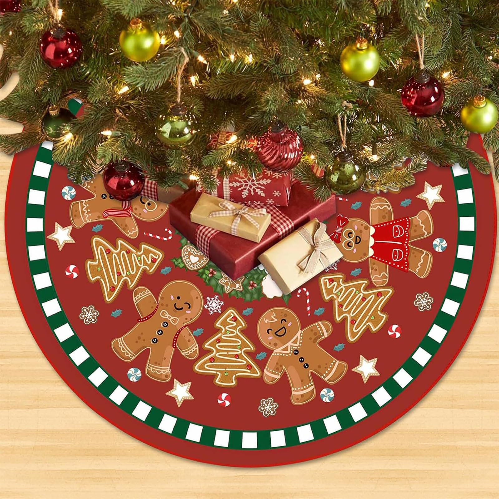 BSITSSS Gingerbread Man Christmas Tree Skirt, 90cm Large Xmas Tree Skirt, Adorable Xmas Tree Mat, Xmas Tree Skirts, Xmas Tree Base Cover, Christmas Tree Matsm for New Year Holiday