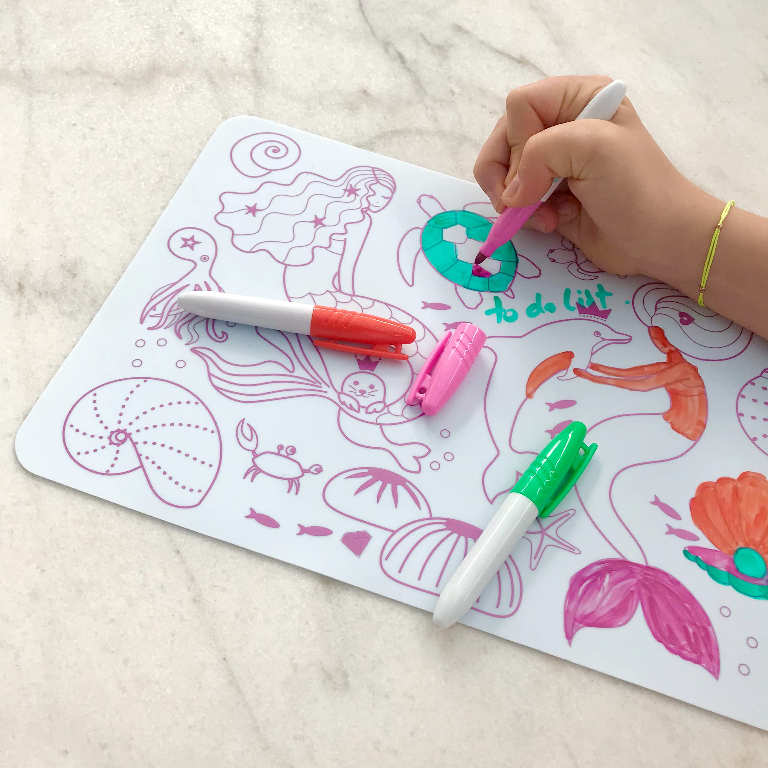 SUPER PETIT - Gioco educativo - Colorazione 2 in 1 sirena - Reversibile - Viene fornito con 4 feltri cancellabili- Facile da pulire - Riutilizzabile - Antibatterico - Da 3 anni - 30 x 20 cm