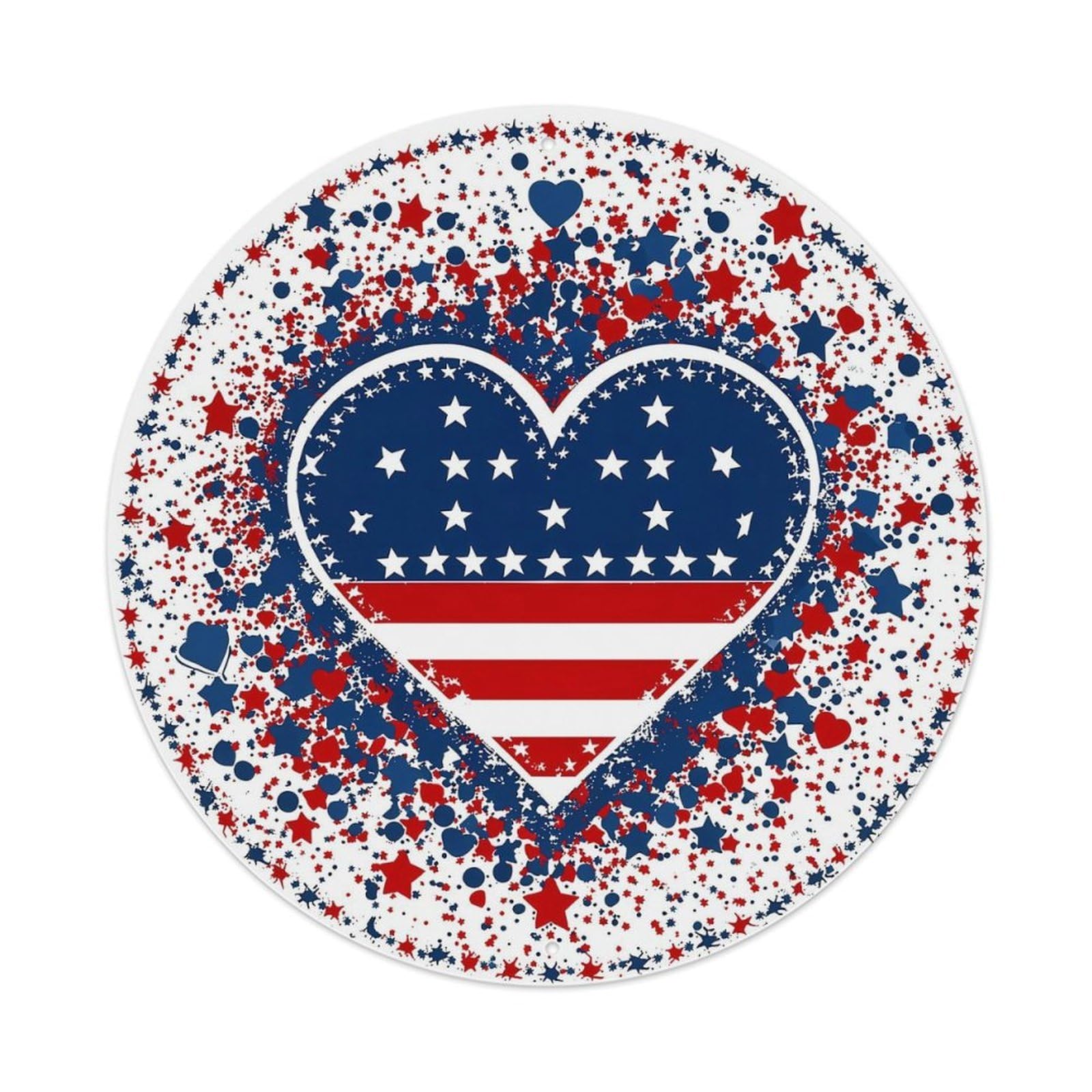 Patriotic Heart Flag Splatter Design Retro Metal Tin Sign, Vintage Metal Poster for home, Gaming Room, Studio Workshop,Bar,Garage Wall Art Decor 8x8 inch