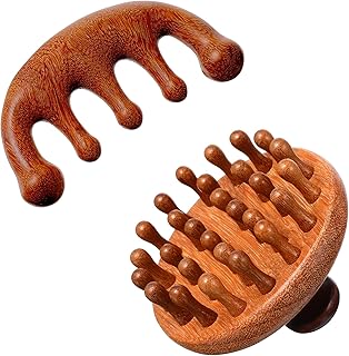 2 Pack Wooden Scalp Massager Comb Wooden Hair Brush Head Gua Sha Brush Hair Scrubber Portable Handheld Hairs Growth Tool for Women Men Hairs Growth Stress Relief Spa