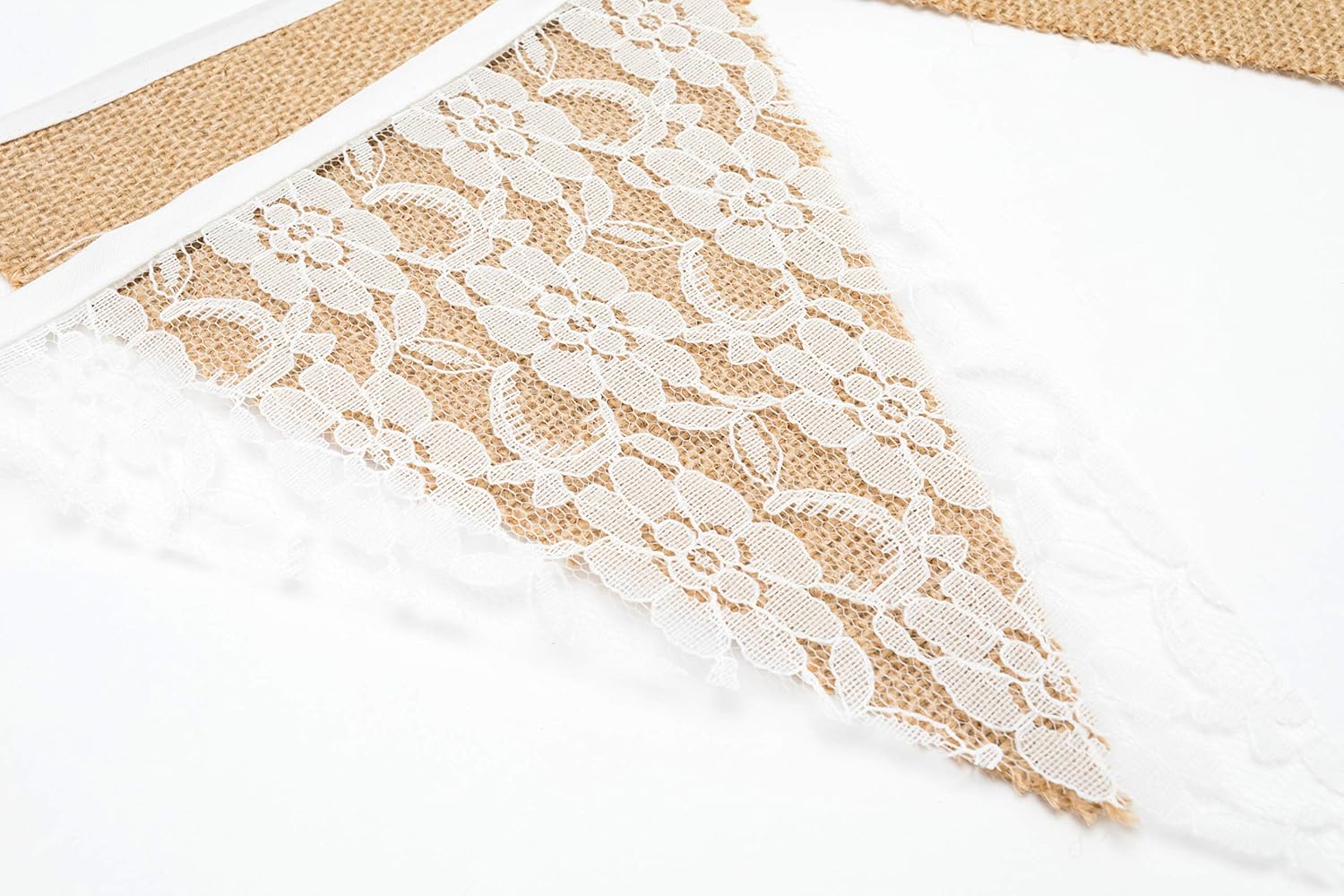 White Floral Lace Collection Rustic Linen Pennant Banner - 10.8 Feet - Image 2