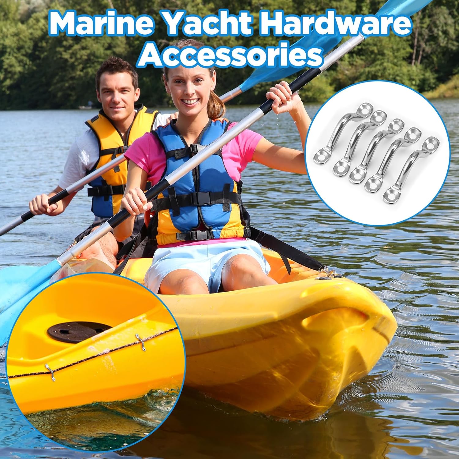 50 Pcs 316 Stainless Steel Eye Straps 2 Inch M5 Outdoor Hanging Hardware U Hook with100 PCS Stainless Steel Screws
