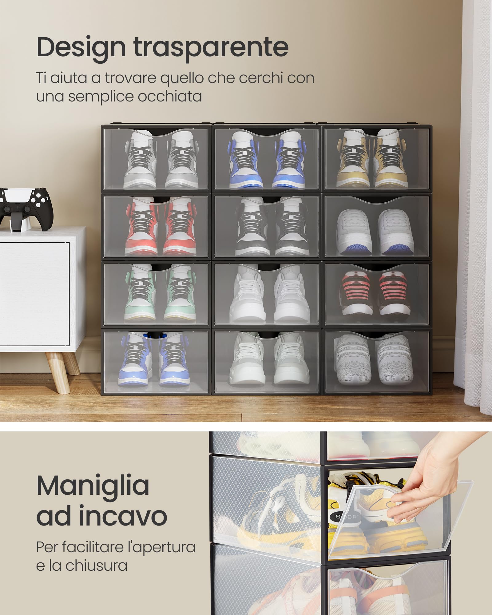 Scatole Per Scarpe SONGMICS - Set Di 12 Contenitori Impilabili Con Sportello Trasparente - Foto 10