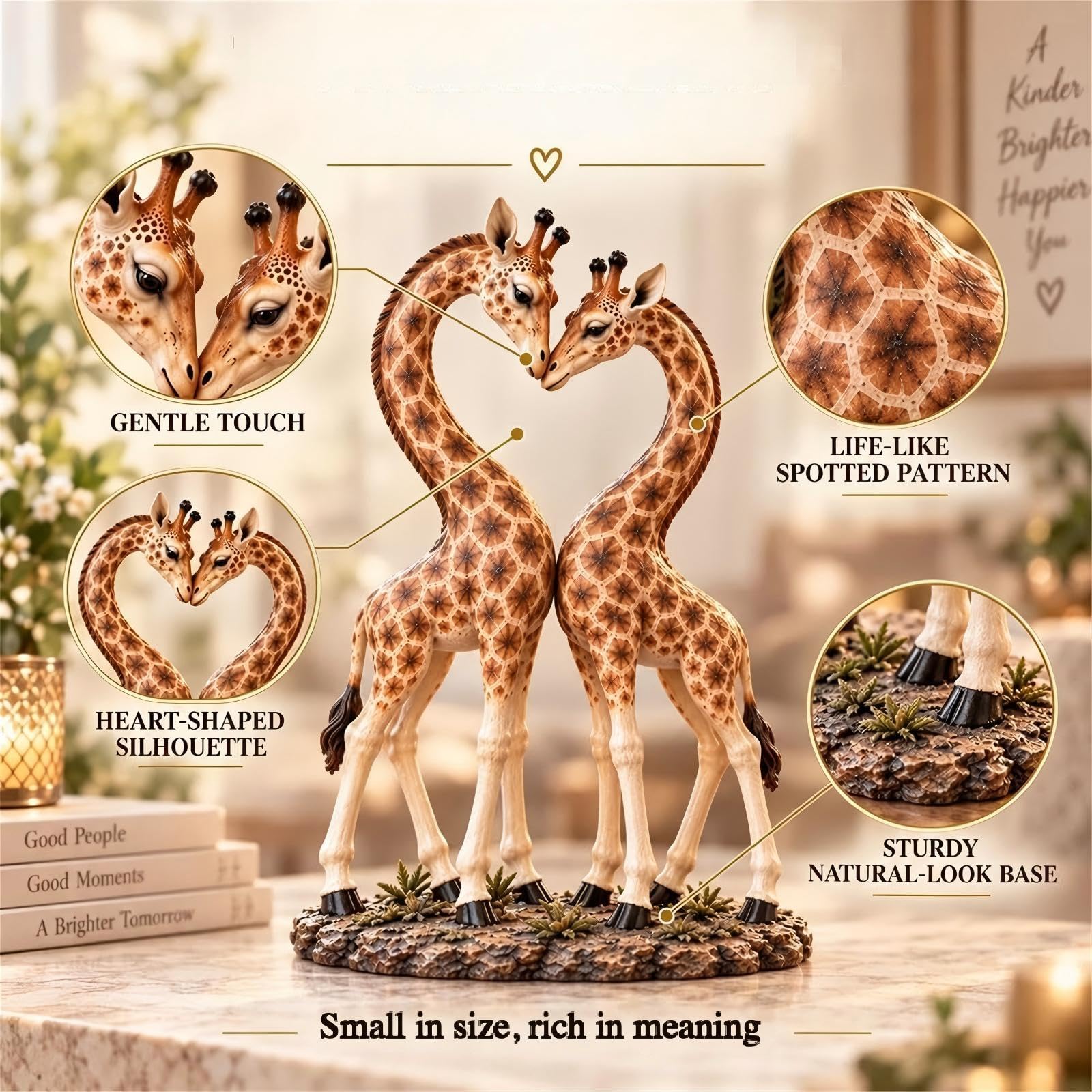 Scultura Cuore di Giraffe, Statuina Coppia di Giraffe, Dettaglio Savana