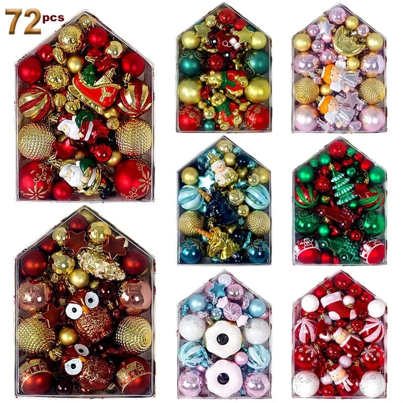 72 bolas de Navidad galvanizadas pintadas para el hogar, adornos para árbol de Navidad, 2-8,5 cm