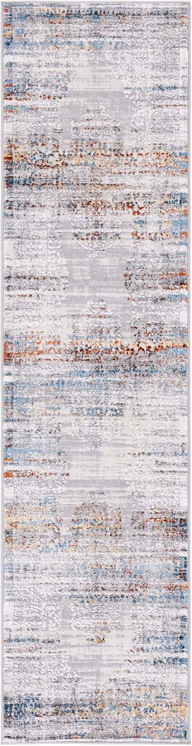 SAFAVIEH Amelia Collection Runner Rug - 2' x 8', Grey & Blue Gold, Distressed Design, Non-Shedding & Easy Care, Ideal for High Traffic Areas in Living Room, Bedroom (ALA298G)