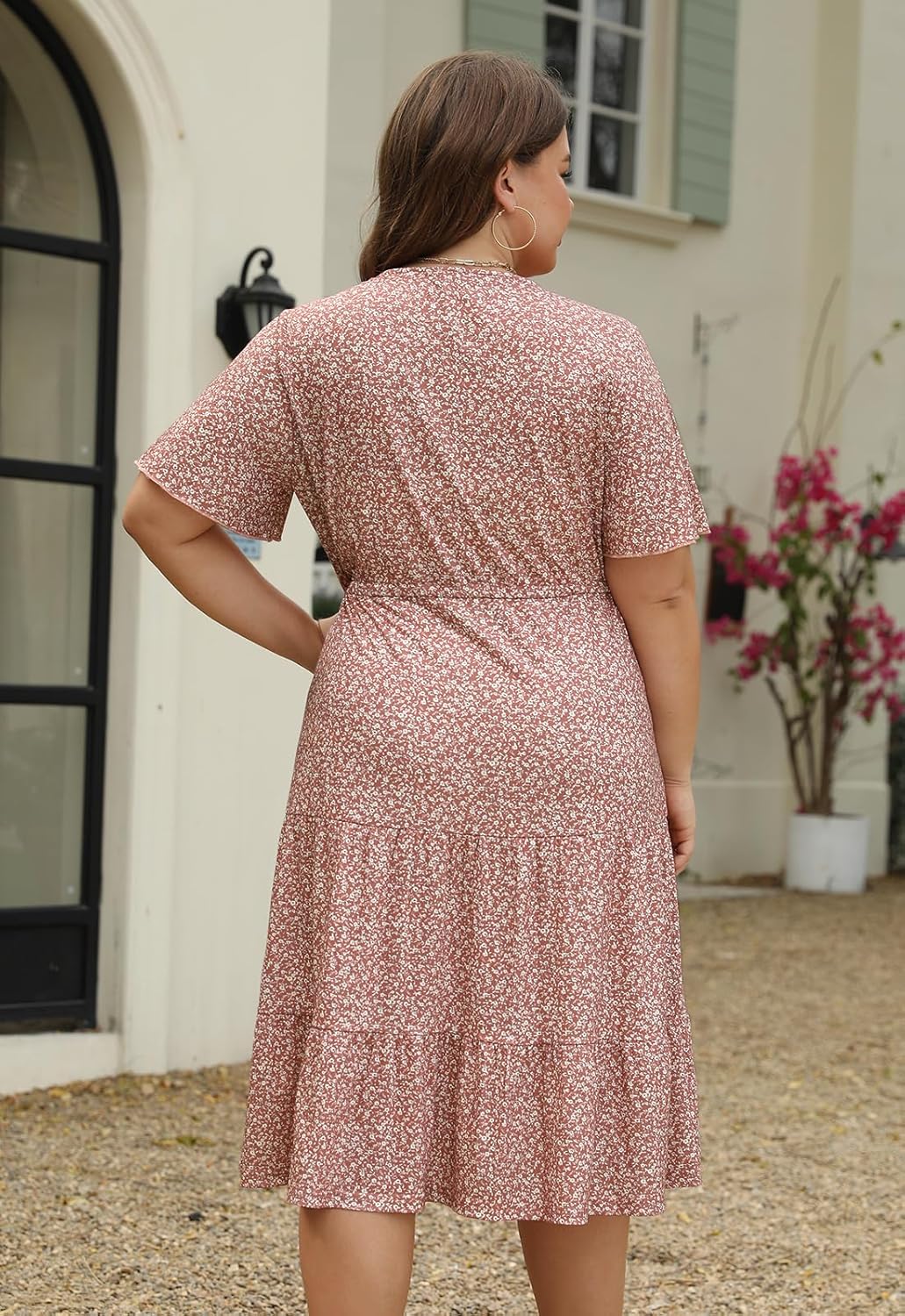 Keluummi Plus Size Summer Midi Dresses for Curvy Women, Casual Boho Floral V Neck Dress with Pockets - Image 2