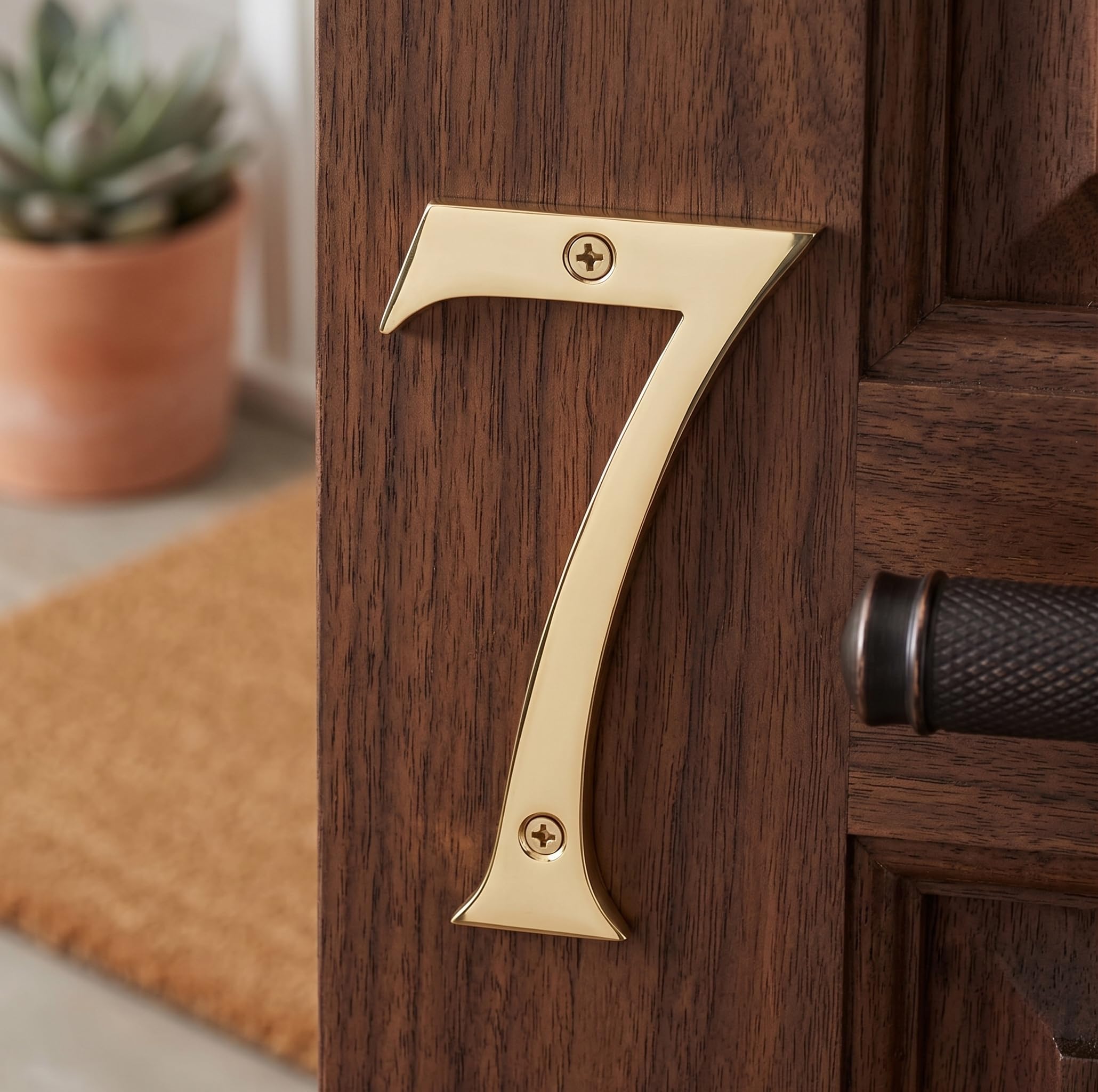 eSplanade 4" Brass House Hotel Door Number Plaque Sticky Numeric Numerical Digit 0-9 (7 (Seven))
