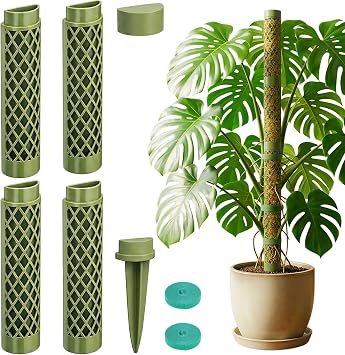 Moss Pole Monstera Plant Support - 42.5" Stackable D-Shape Stakes for Indoor Plants - No-Rot Plastic Sticks & Tall Trellis for Pothos Climbing Vines Houseplant