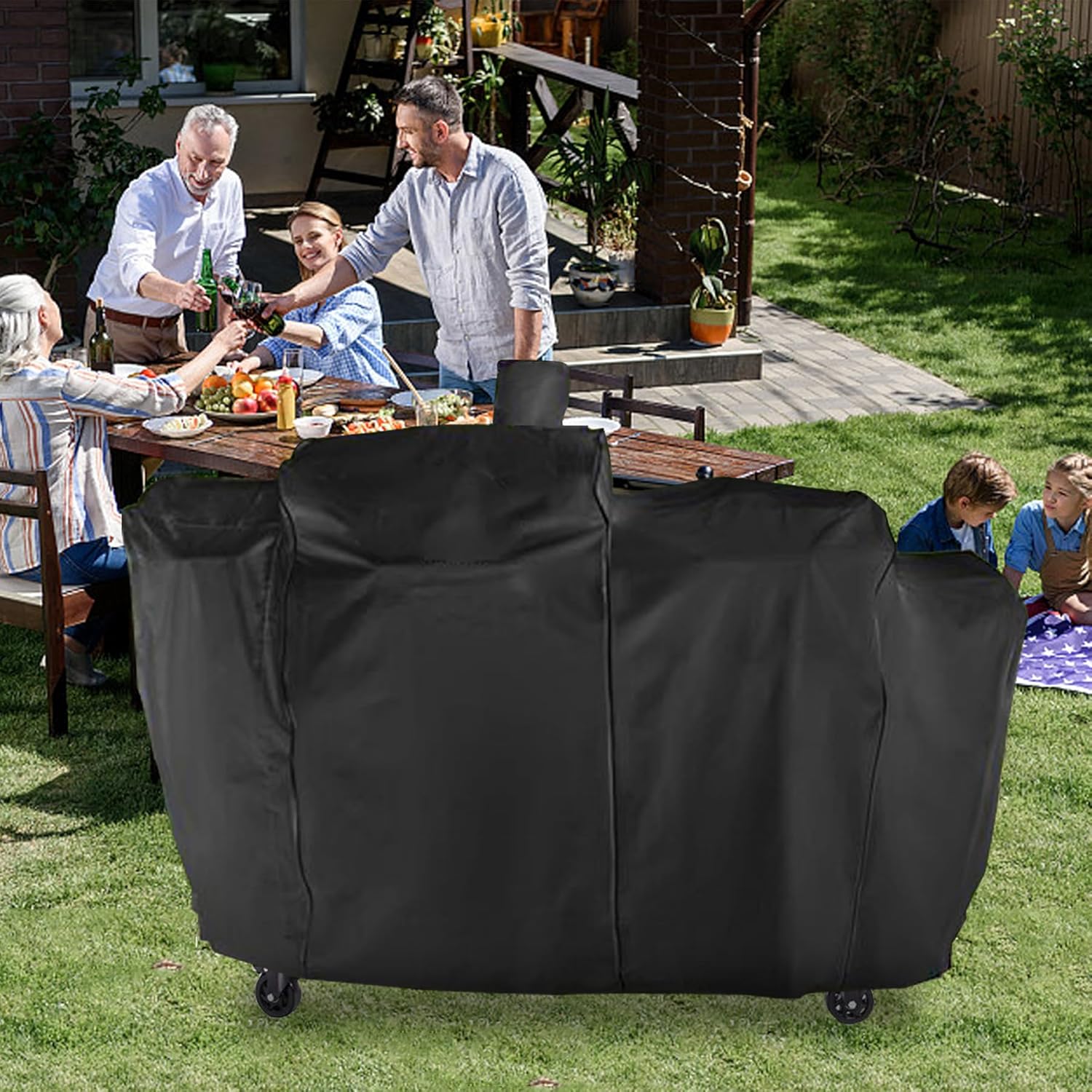 Grill Cover for Pit Boss KC Combo Platinum Series Grill with Handles PB1285KC, 600D Heavy Duty Outdoor Waterproof Fade Resistant Cover for PitBoss Platinum KC Combo, Black