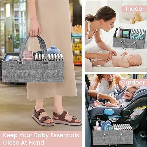 Miniatura 5 de Carrito de pañales 2 en 1 y carrito de pañales rodante de 3 niveles, carrito organizador de pañales con divisores, carrito móvil de metal para