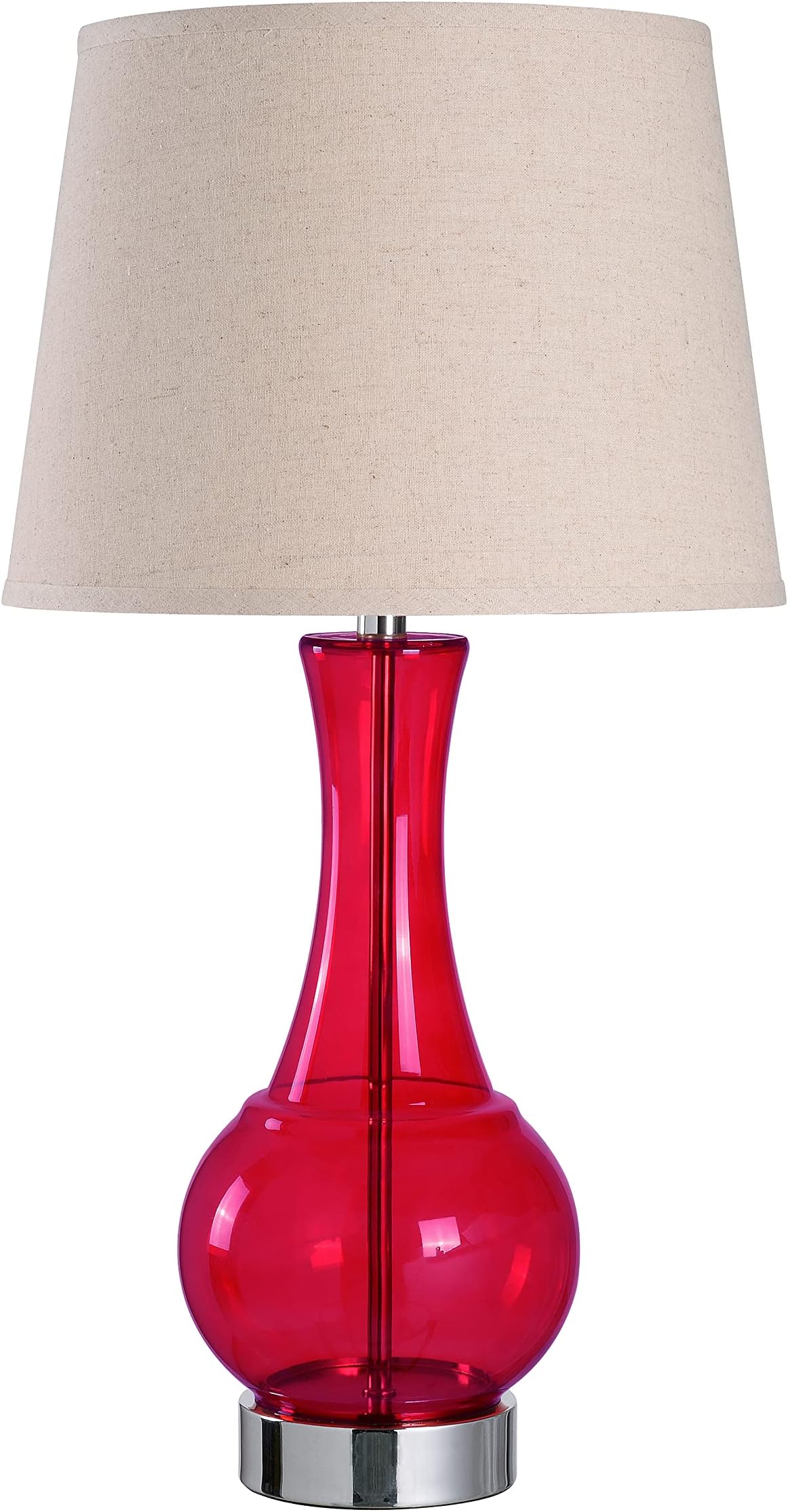 Kenroy Home 32255RED Decanter Table Lamp with Red Glass and Chrome Finish, Modern Style, 28.75" Height, 15" Width, 15" Depth