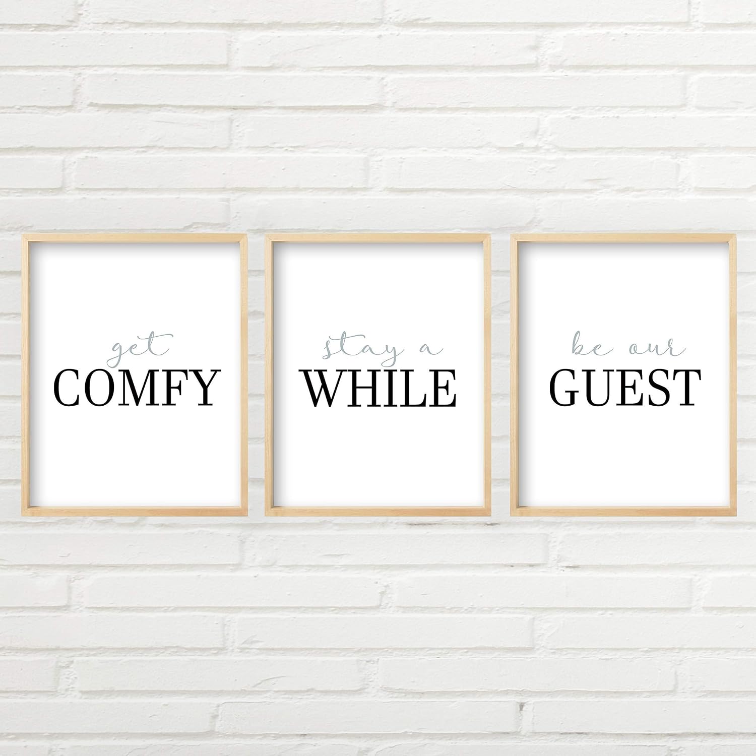 Get Comfy and Stay Awhile Be Our Guest Wall Art (3 Unframed 8x10 inch Prints, Get Comfy Sign, Get Comfy Wall Decor, Get Comfy and Stay Awhile Set, Great Gift, Guest Room Wall Decor)