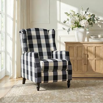 Mid Century Modern Wingback Recliner Chair, Upholstered Push Back Recliner Sofa, Lounge Armchair for Living Room, Home Theater Accent Chairs Recliners Couches