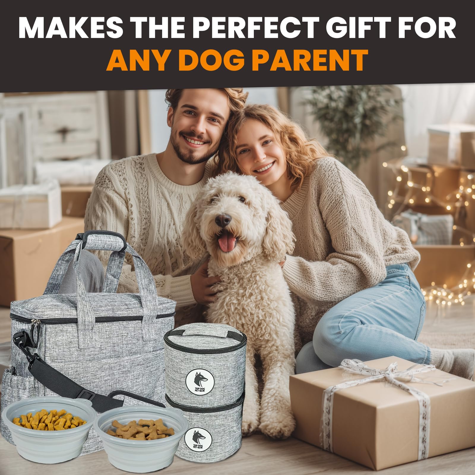 Bolsa de viaje gris para perros, incluye bolsa de viaje, cuencos de viaje para perros, almacenamiento de alimentos, bolsas para perros aprobadas por aerolíneas para viajes, accesorios