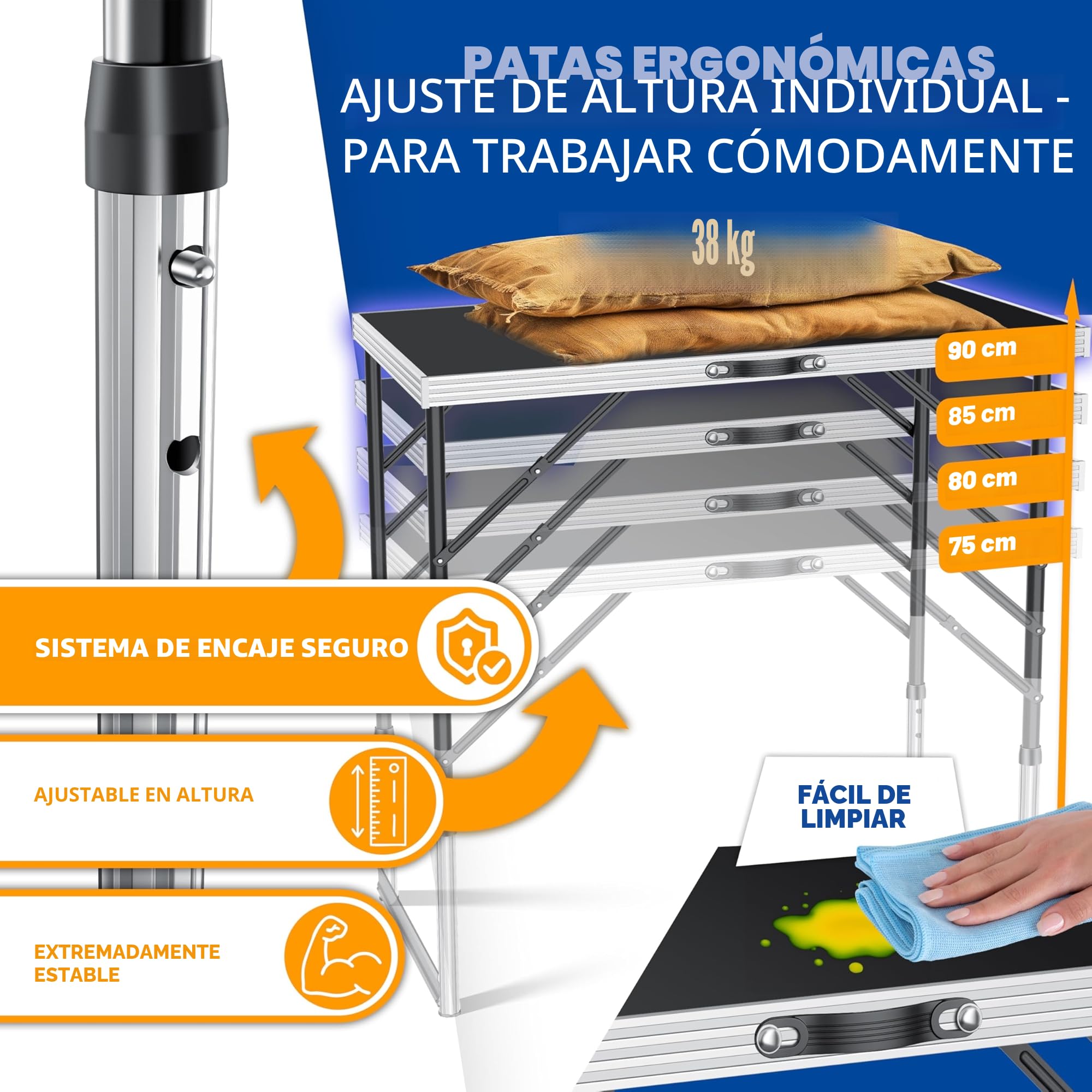 KESSER® Mesa multifunción Profesional de 3 Piezas, 100 x 60 cm, Mesa para empapelar, Capacidad de Carga de 30 kg por Mesa con función Extensible, Plegable, Mesa Auxiliar Multiusos para Camping