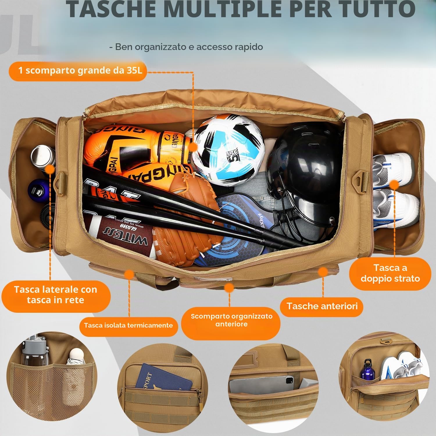Borsa da Viaggio, 130L, Grande Borsa Sportiva, pieghevole, per Sauna, da Uomo e da Donna, per Sport, Weekender (Marrone)