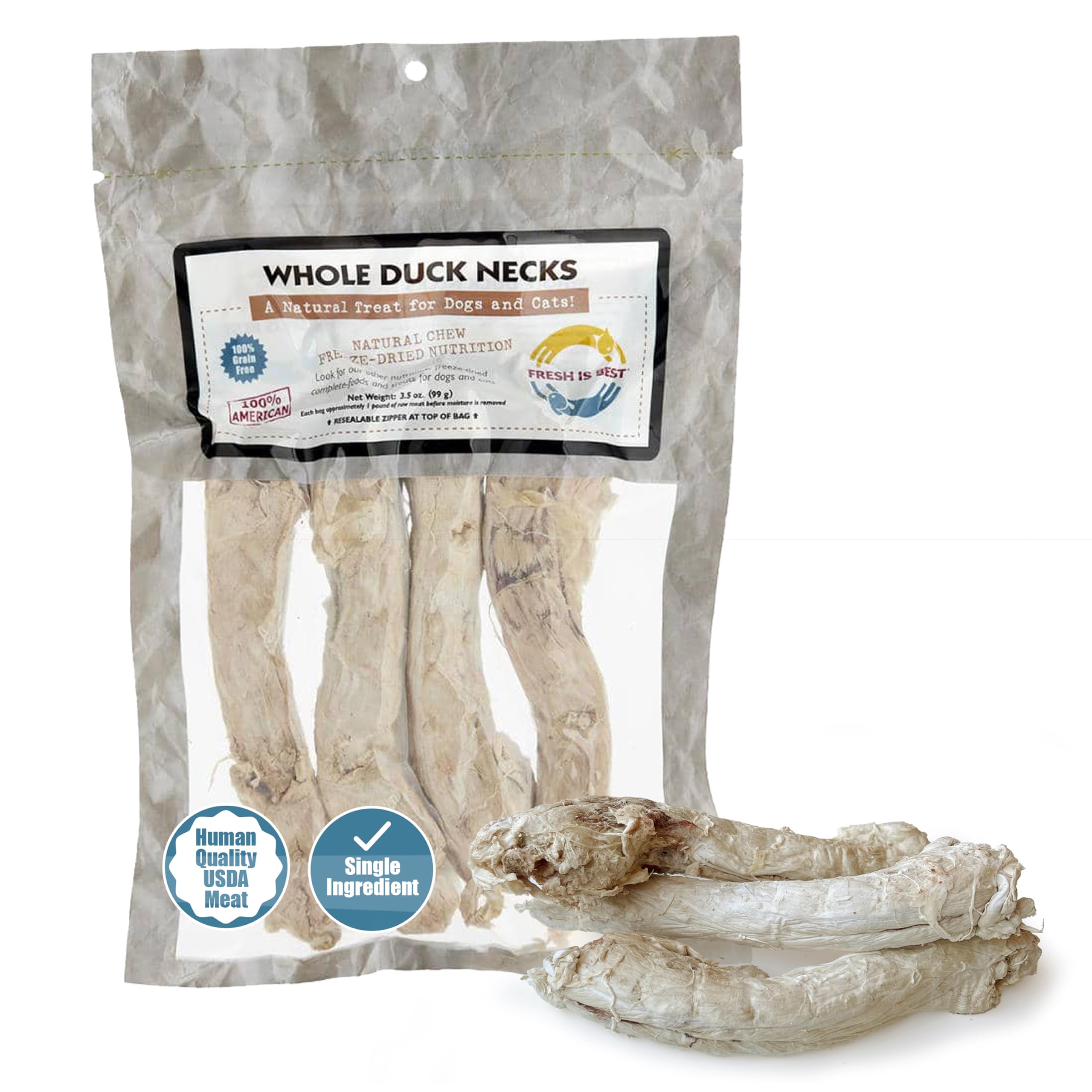 Fresh Is Best Freeze Dried Dog Treats – Raw Freeze Dried Cat Treats in Resealable Zipper Bag – High-Protein Duck Necks for Dogs & Cats – Made in The USA